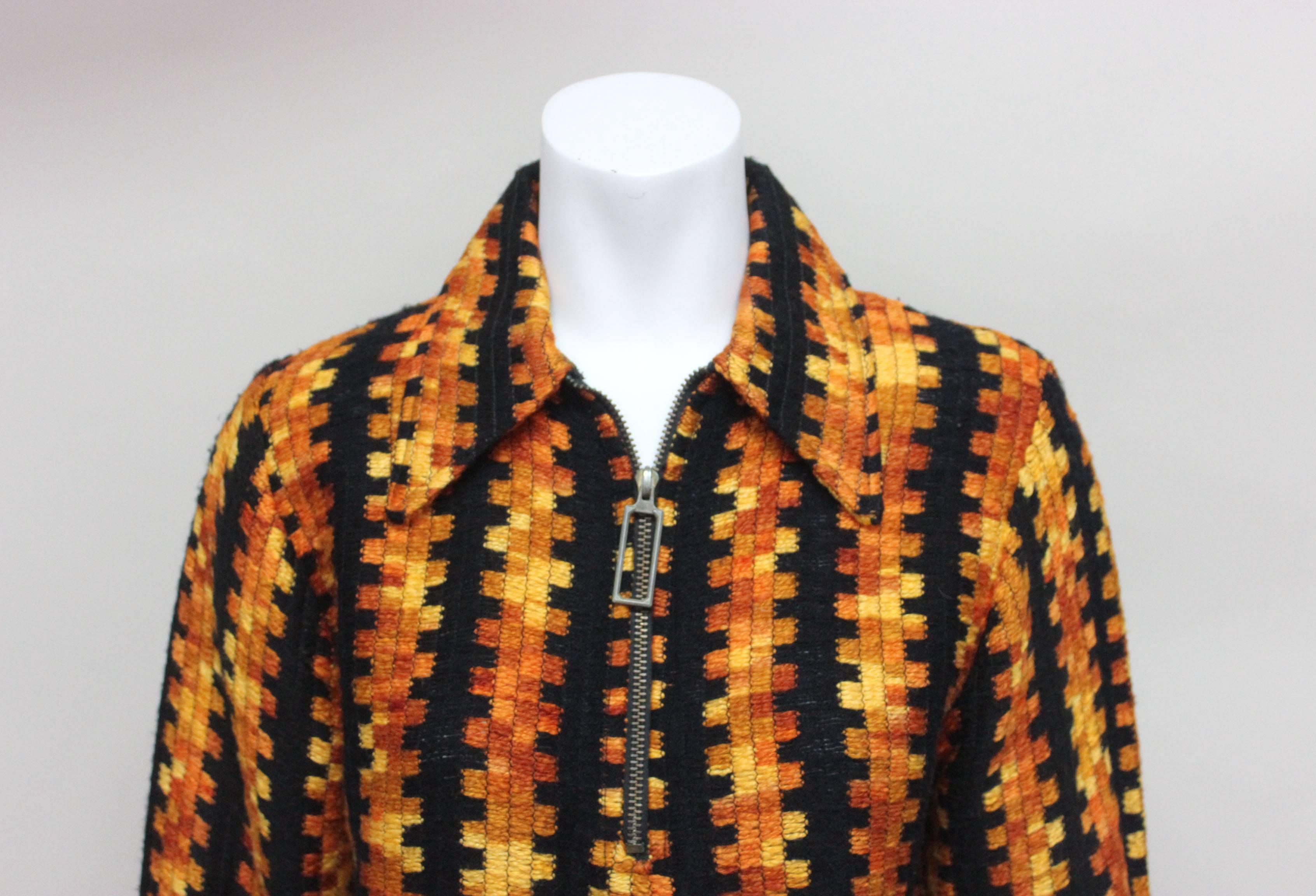 Men's Mens 1970s Geometric Ombre Knit Shirt
