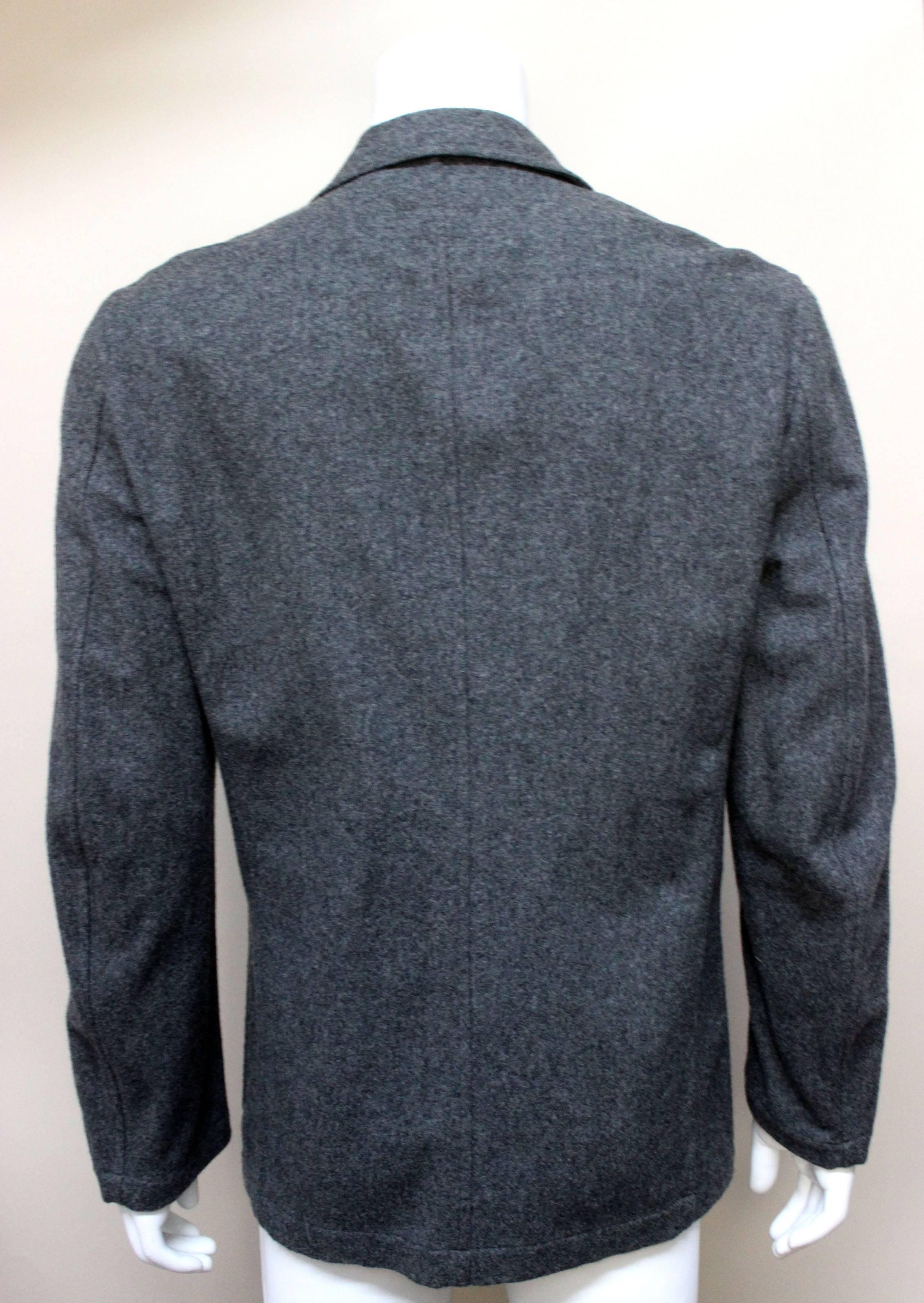 Black Comme des Garcons Mens Grey Wool Flannel Blazer For Sale