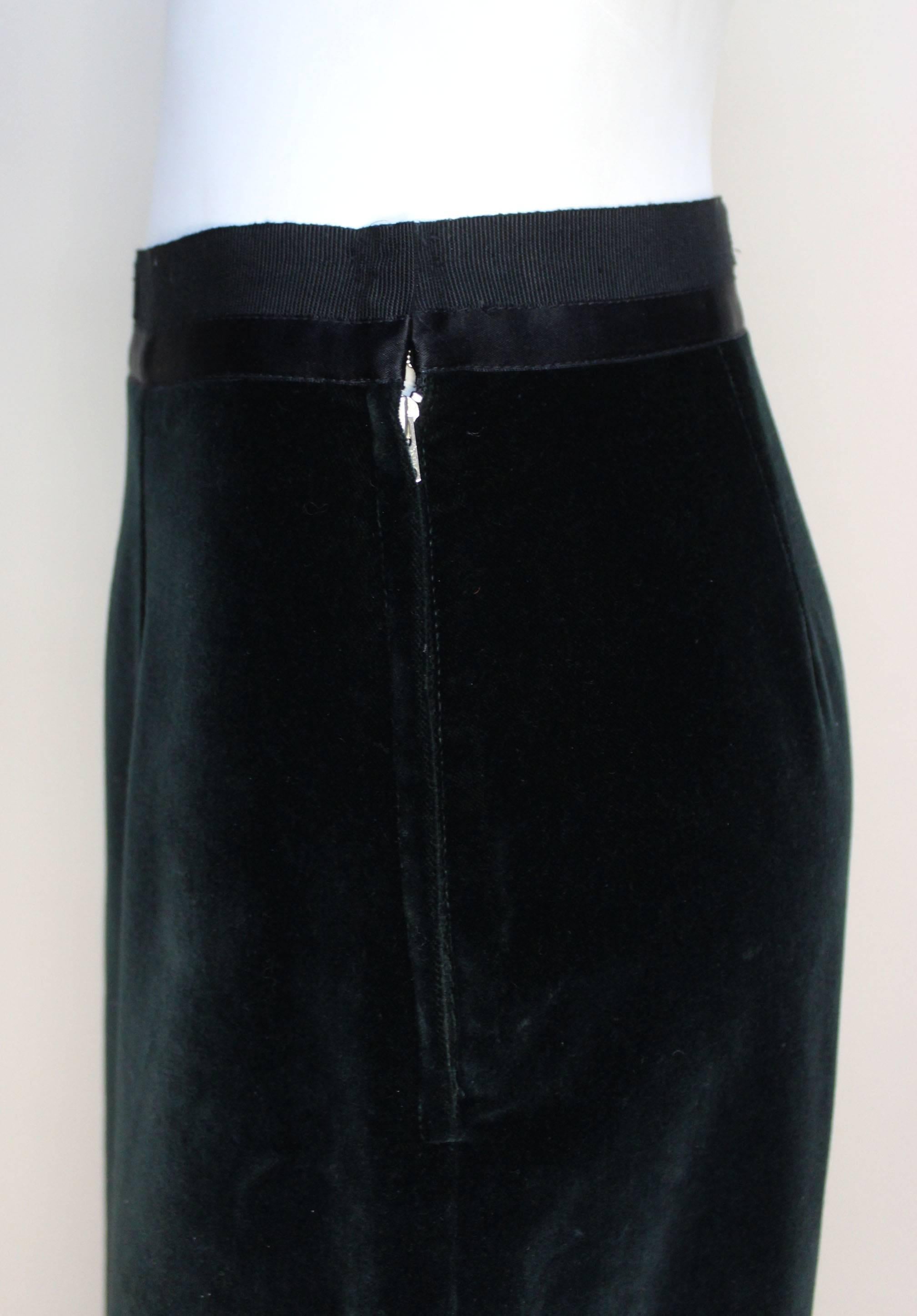 Black Martin Margiela Early 90s Forest Green Velvet White Label Skirt For Sale