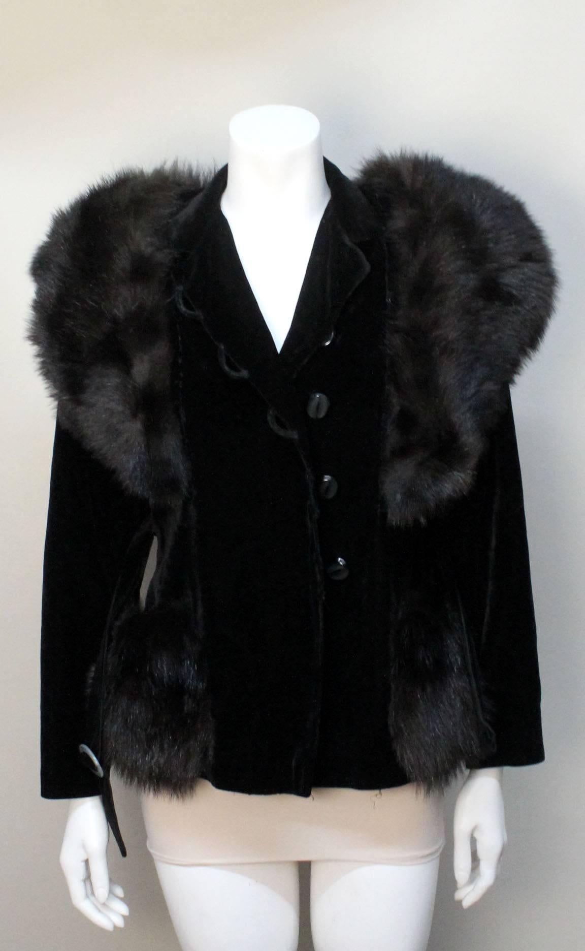 Black Stunning 1930s Lion Store Velvet and Fox Jacket