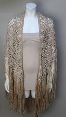Silk Crochet Ribbon Fringed 1930s Shawl