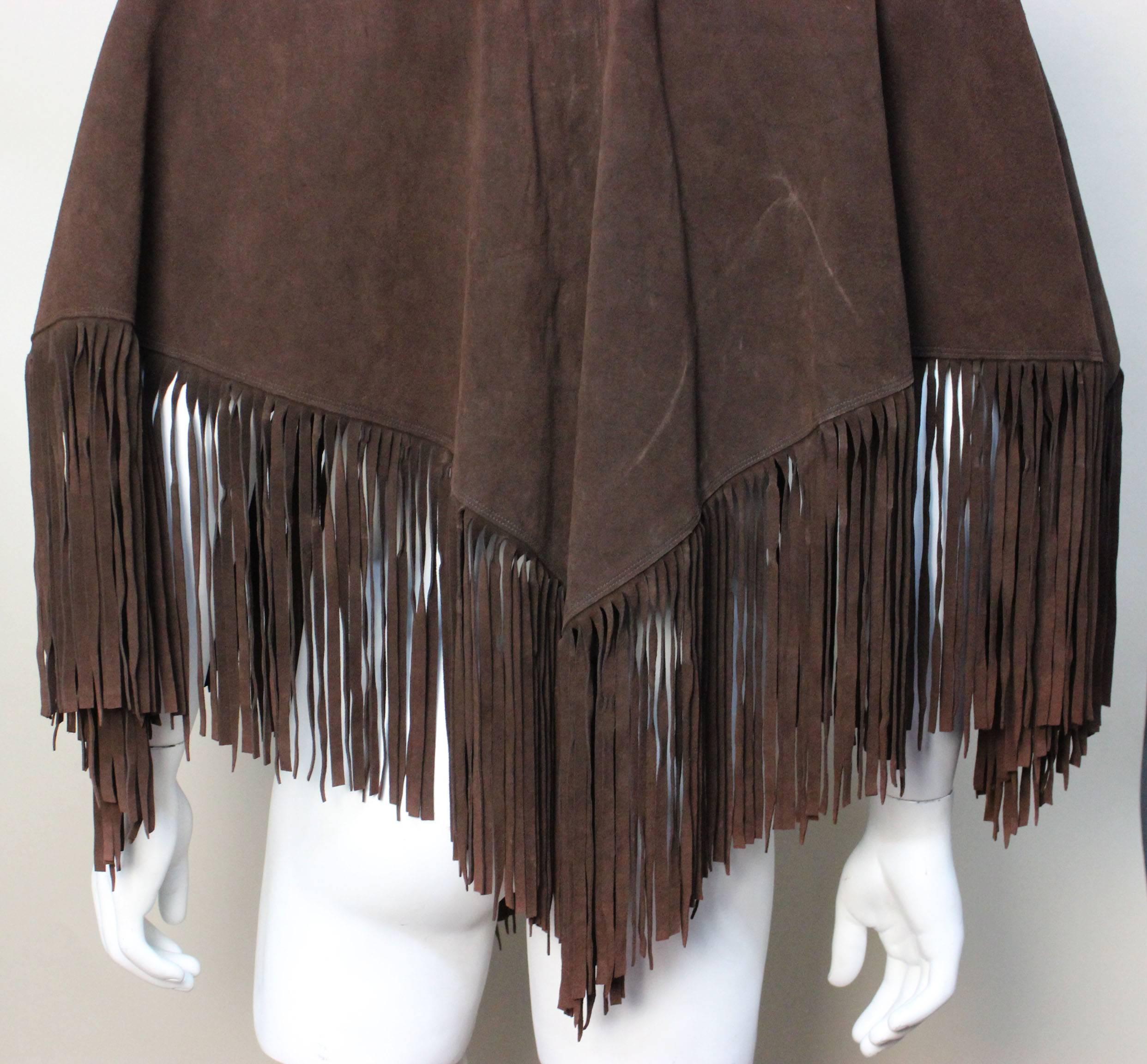 1970s Chocolate Brown Suede Poncho 1