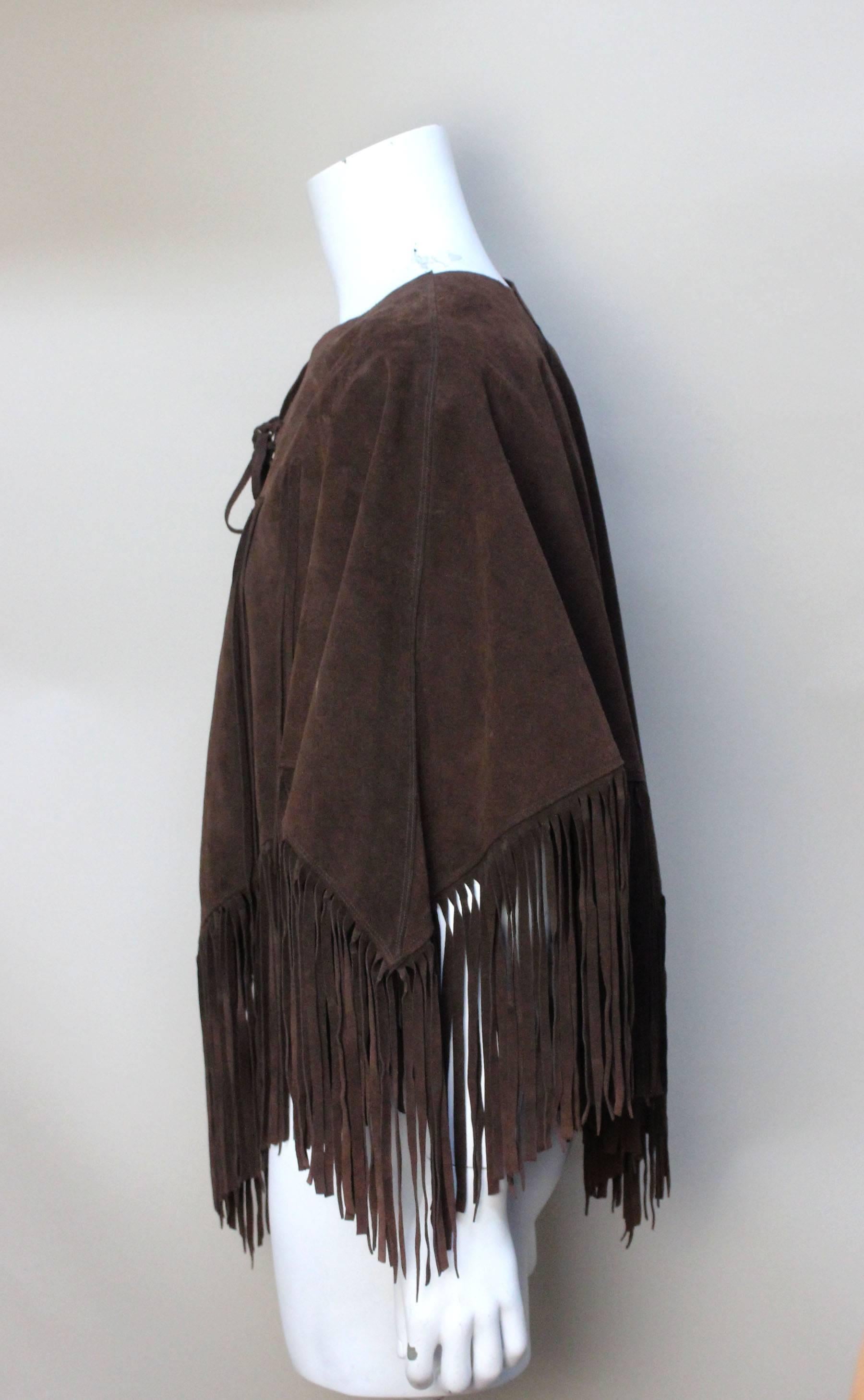 Black 1970s Chocolate Brown Suede Poncho