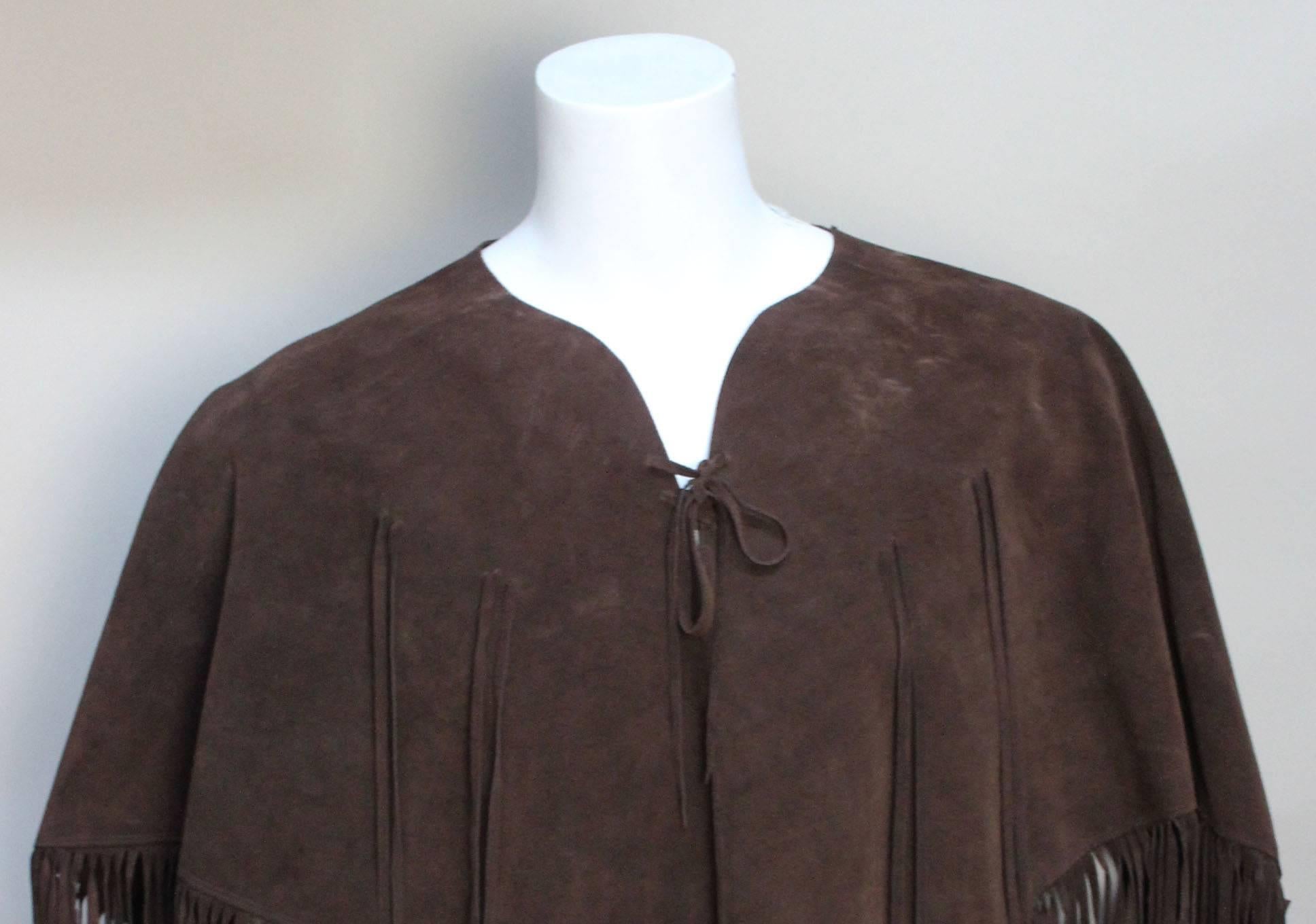 Women's or Men's 1970s Chocolate Brown Suede Poncho