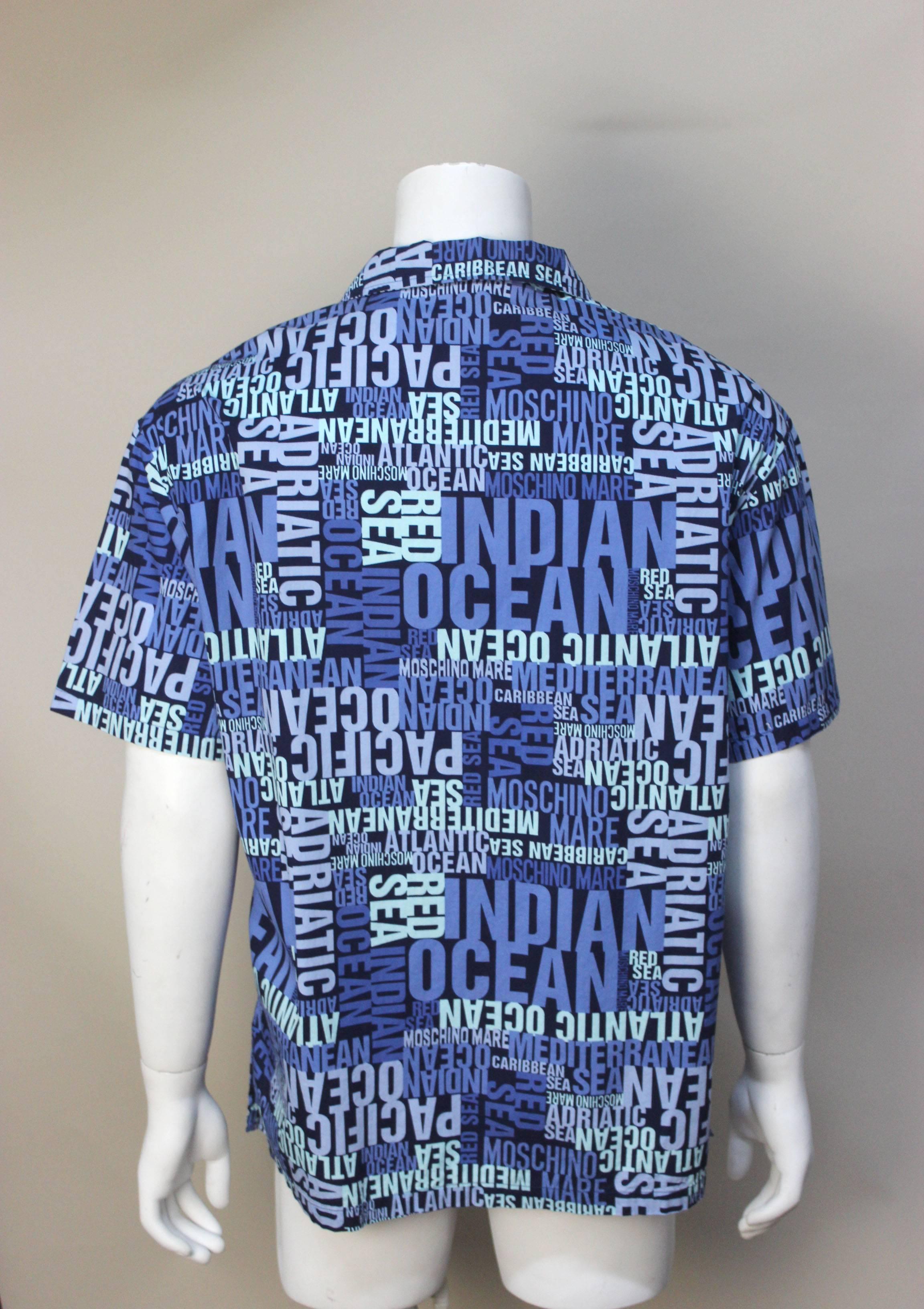 Purple Mens Moschino Ocean Print Summer Shirt