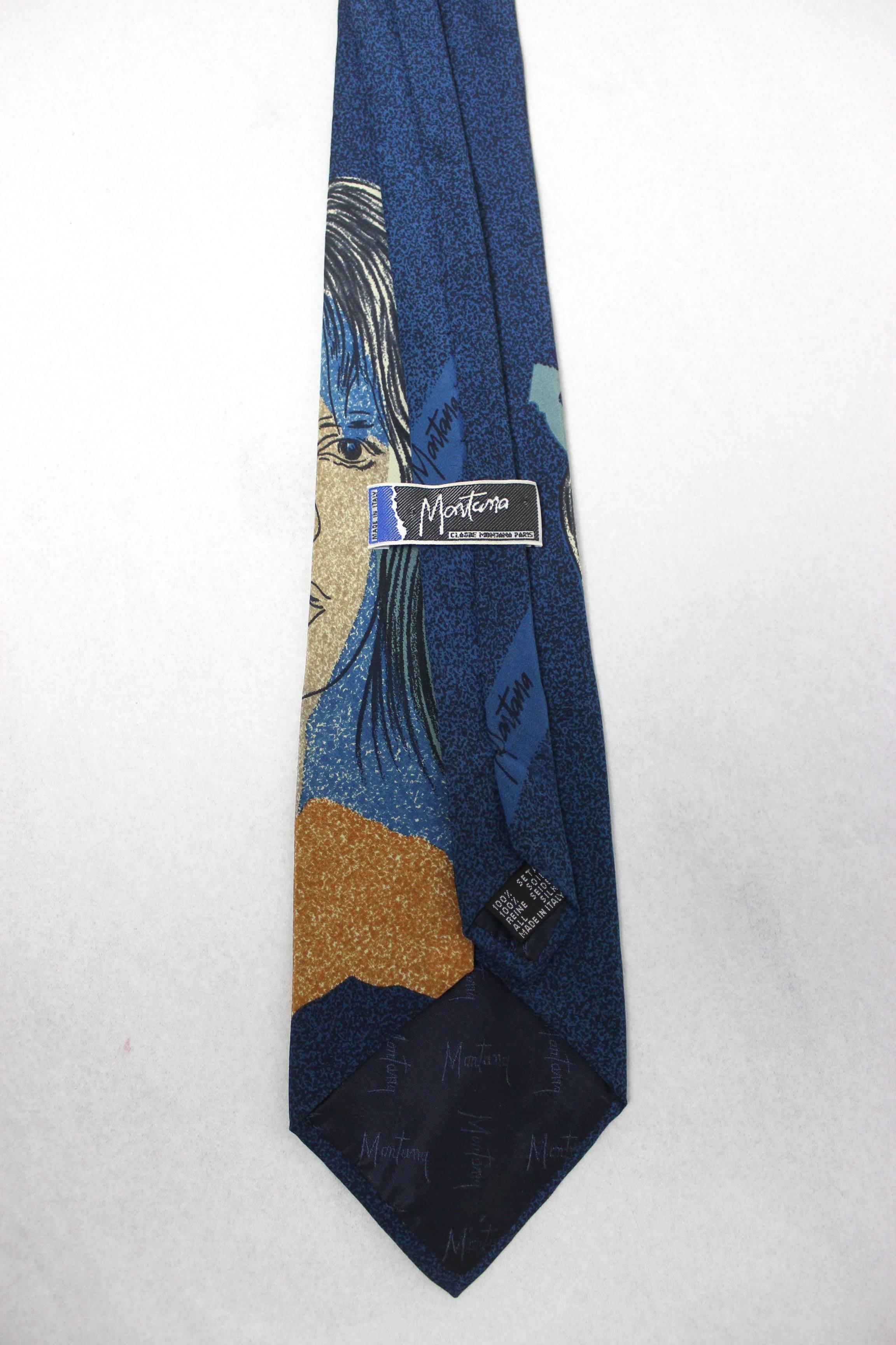 Claude Montana All Silk Portrait Necktie In Excellent Condition For Sale In New York, NY
