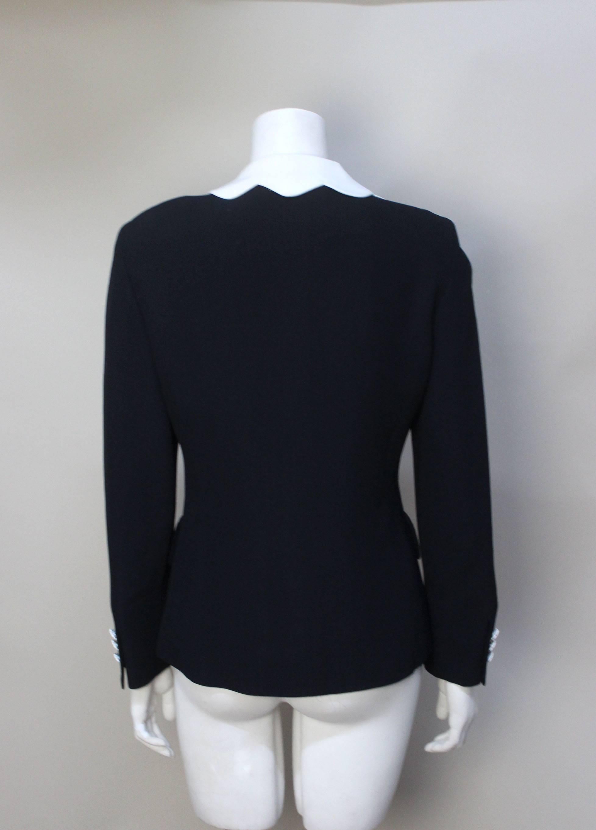 Black Moschino Scalloped Collar Jacket with Daisy Buttons For Sale