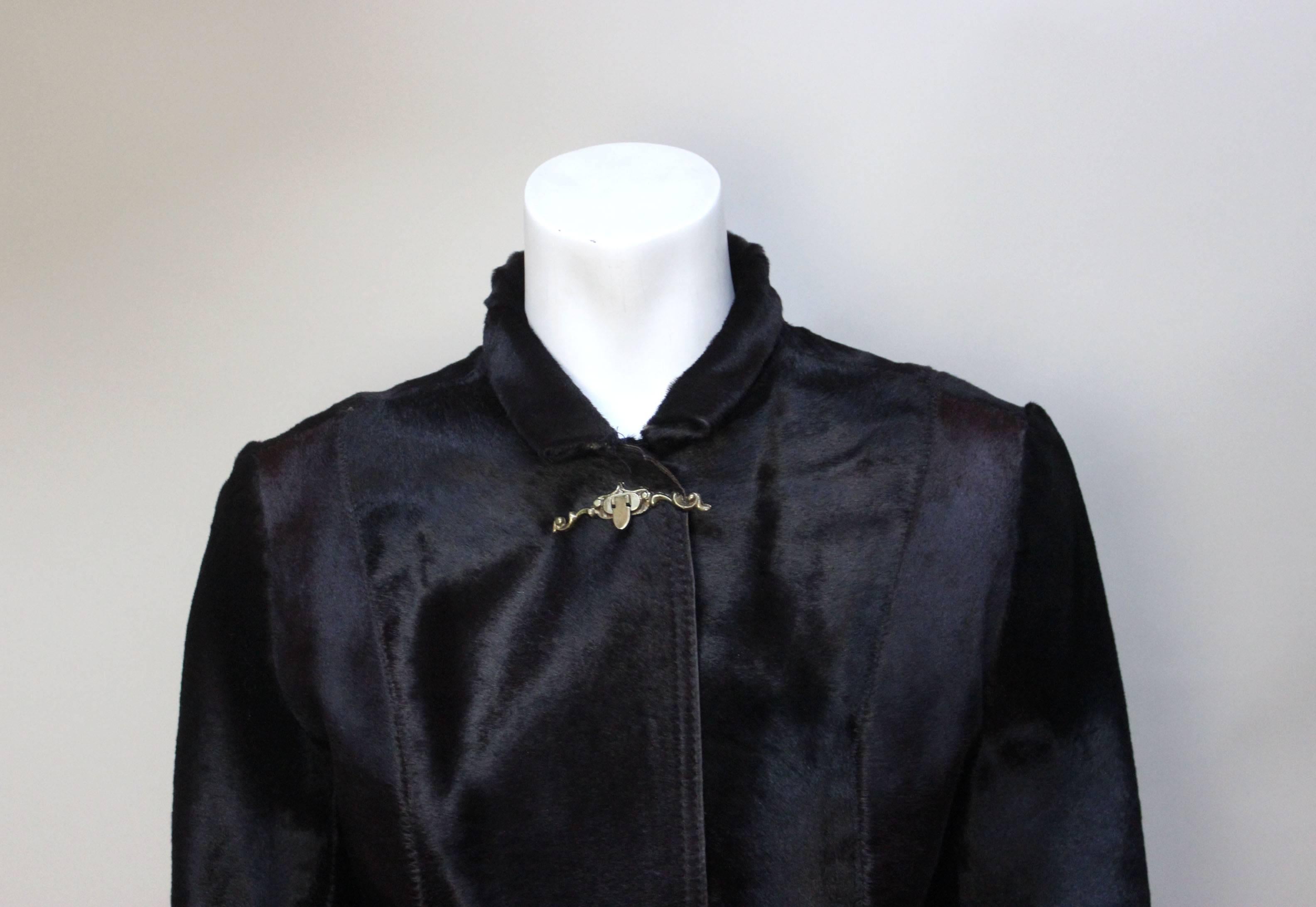 Women's or Men's Vintage Custom Made Pony Skin Jacket with Architectural Fastenings For Sale