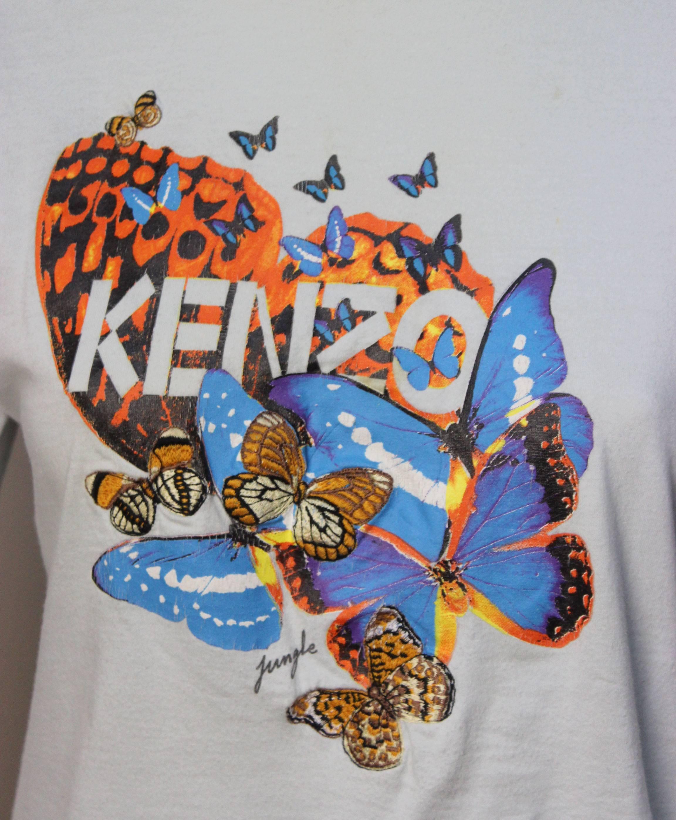 Women's 1980s Kenzo Jungle Embroidered Butterfly Tee