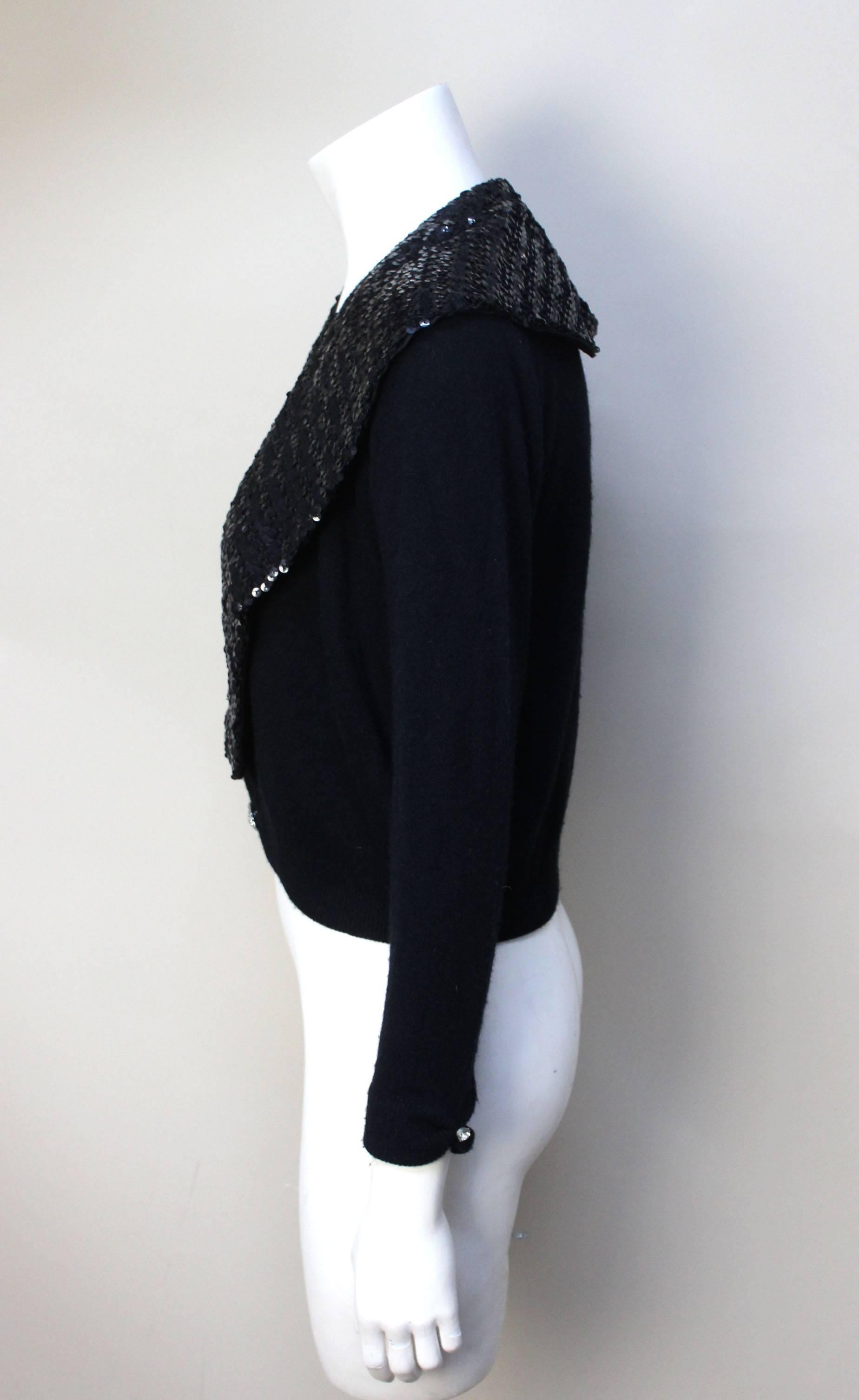 Black 1950s Cardigan with Oversized Sequin Collar