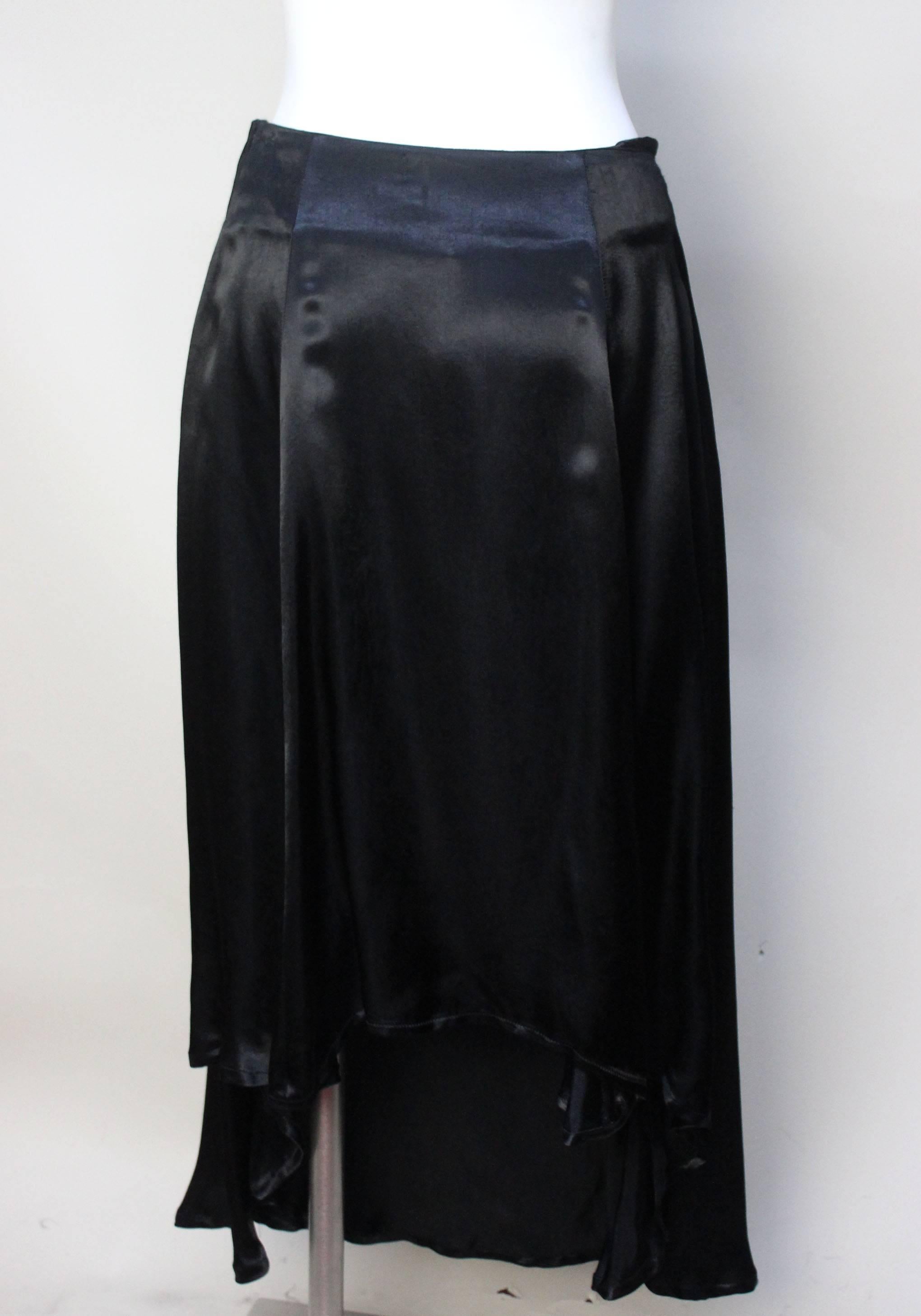 Black Yohji Yamamoto Asymmetrical Satin Skirt For Sale