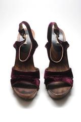 Miu Miu Velvet Bronze Metal and Wood Platform Architectural Sandals