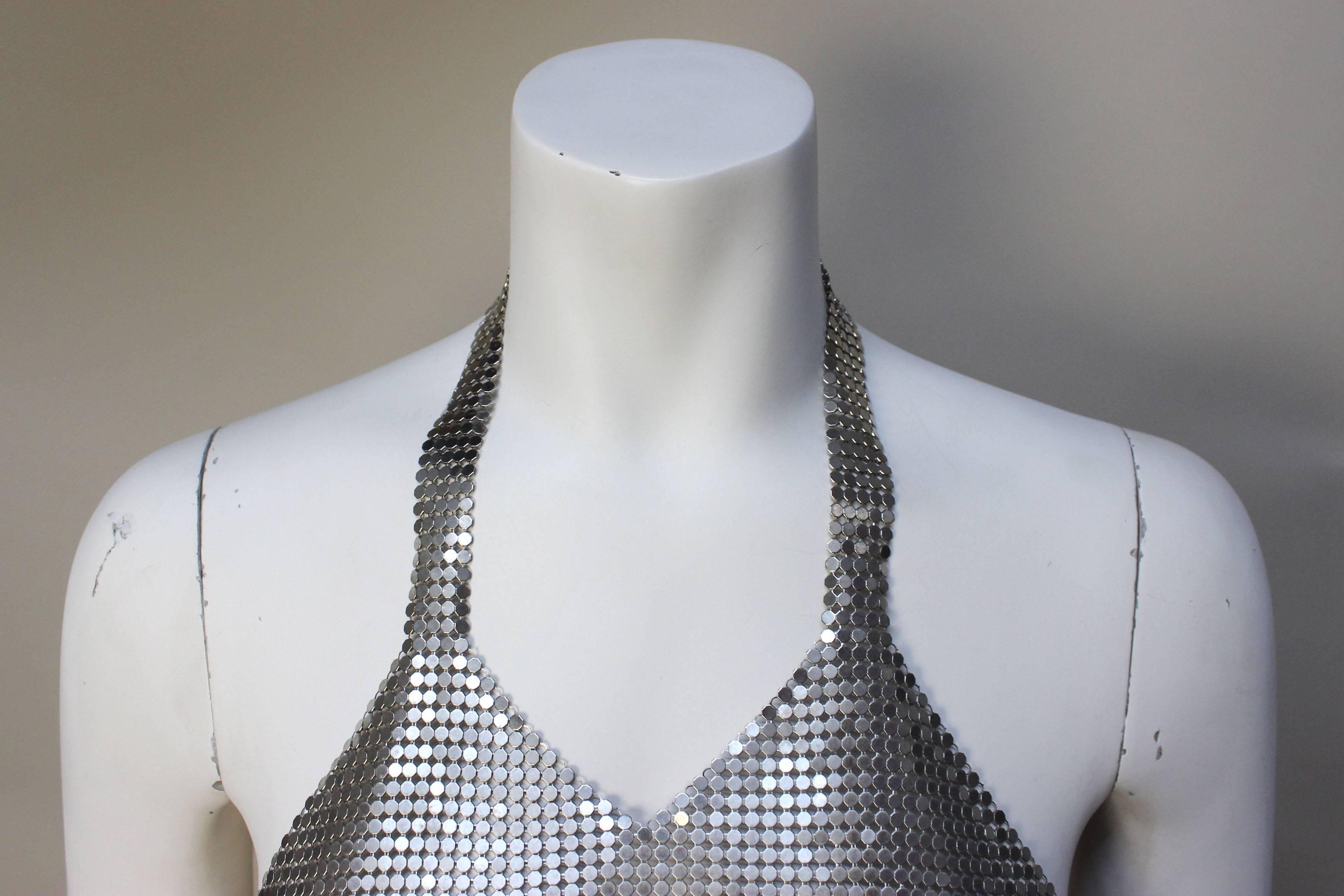 Original 1970s Silver Chain Mesh Halter Top In New Condition In New York, NY