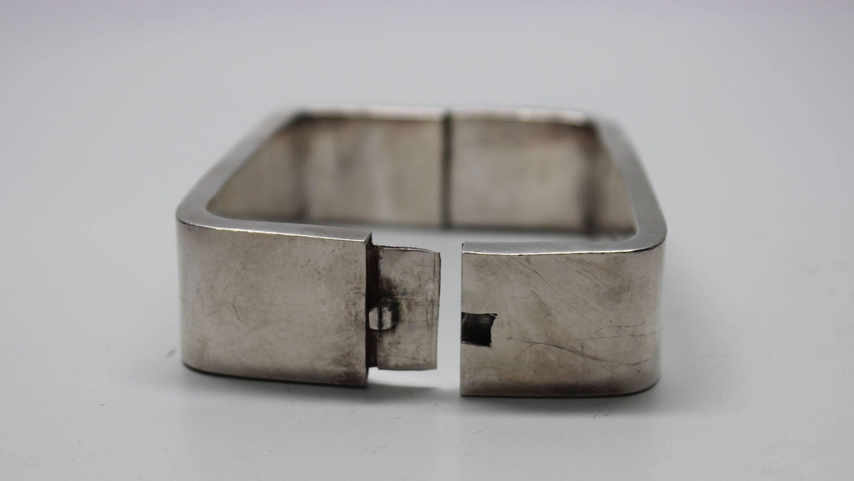 1960s Modernist Sterling Rectangle Bracelet In Excellent Condition For Sale In New York, NY
