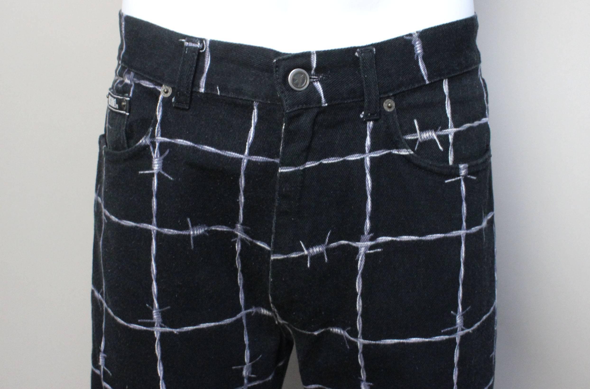 Black Moschino Mens Barbed Wire Printed Jeans