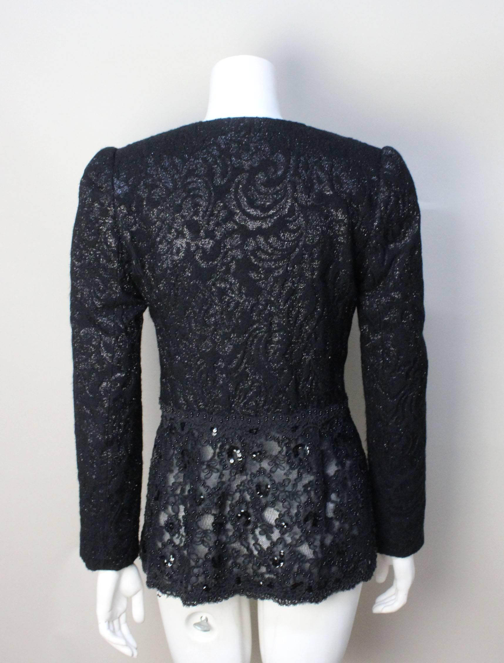 Vintage Rickie Freeman 1980s Metallic and Lace Evening Jacket In Excellent Condition For Sale In New York, NY