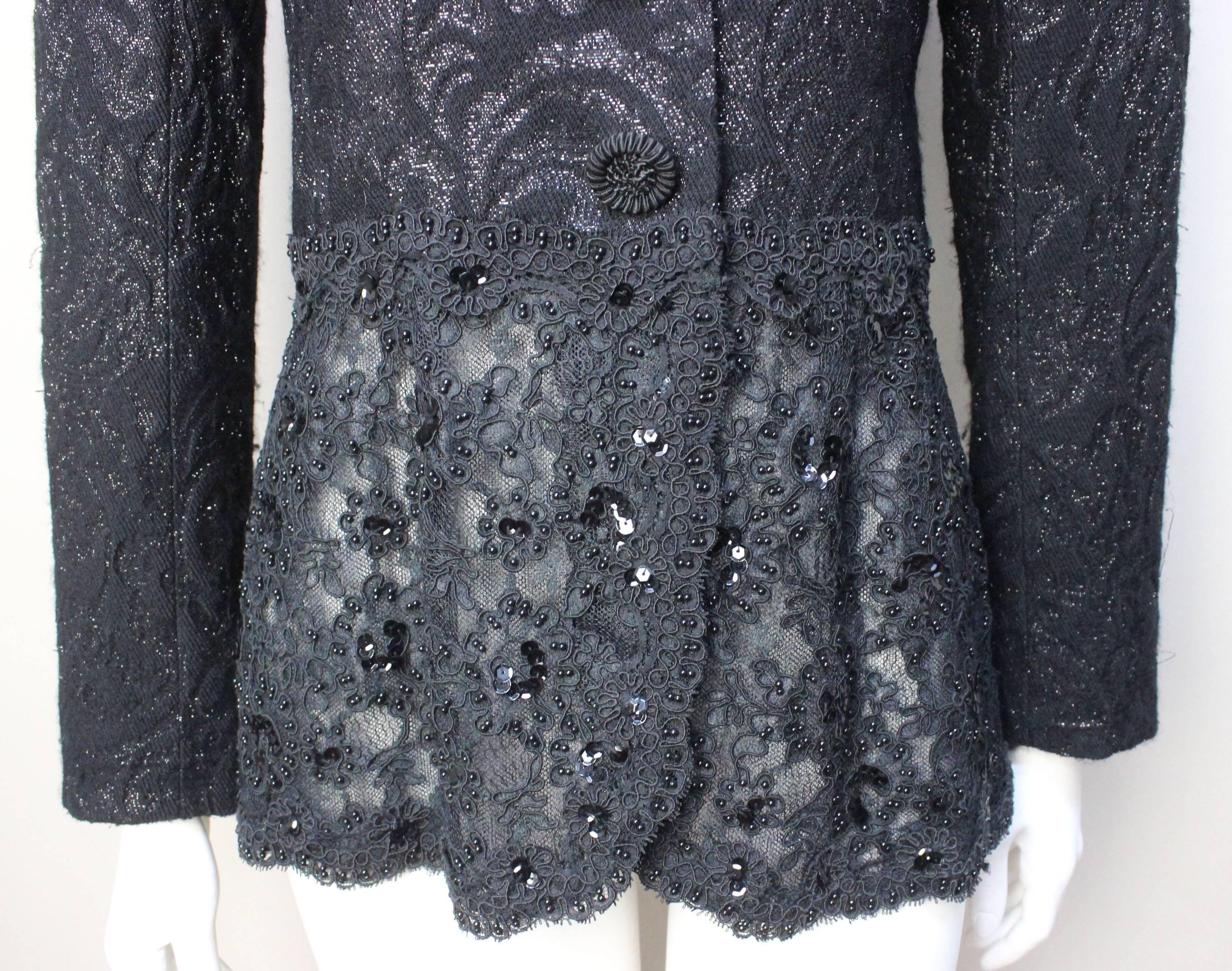 Vintage Rickie Freeman 1980s Metallic and Lace Evening Jacket For Sale 1