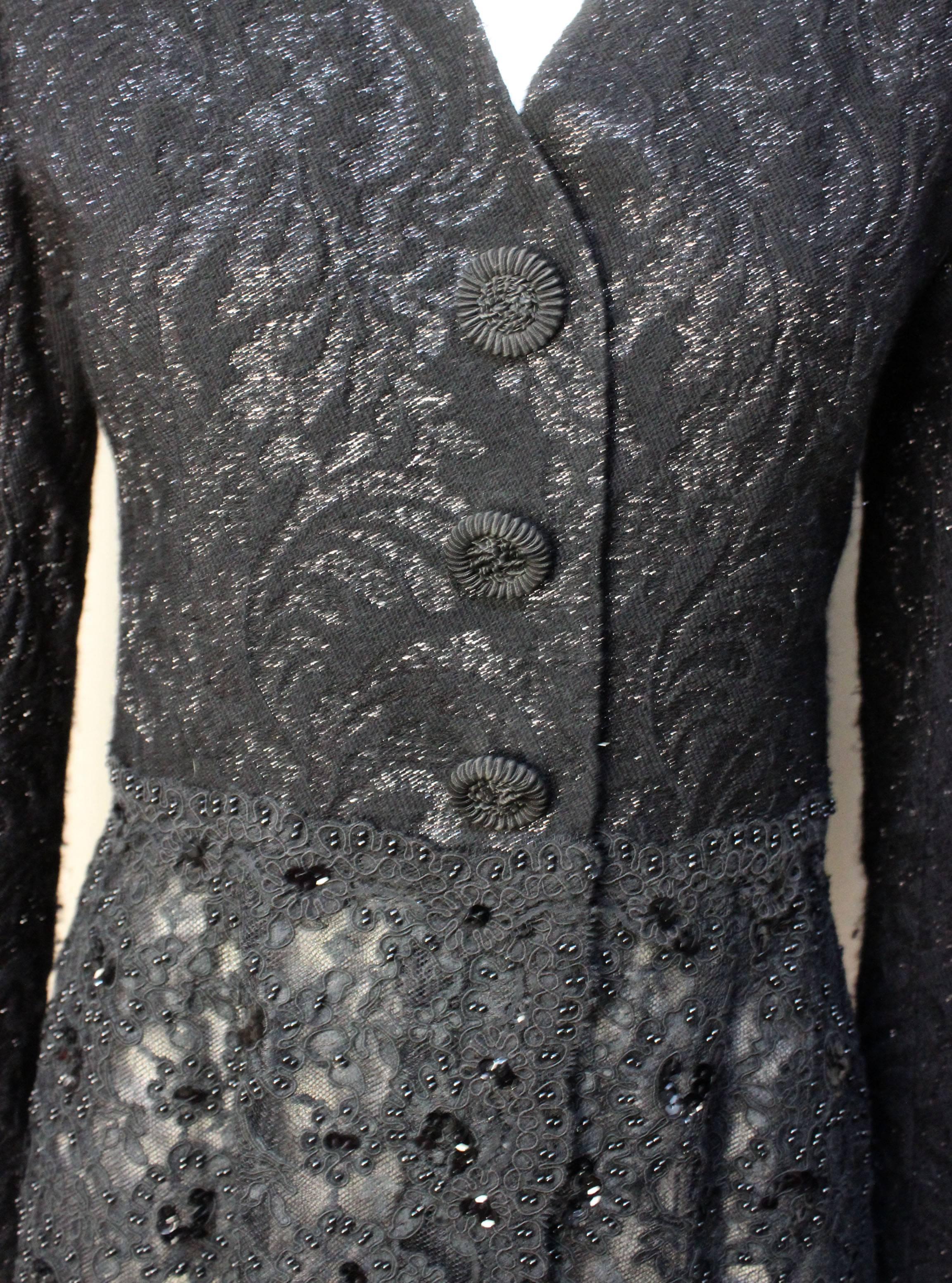 Women's Vintage Rickie Freeman 1980s Metallic and Lace Evening Jacket For Sale