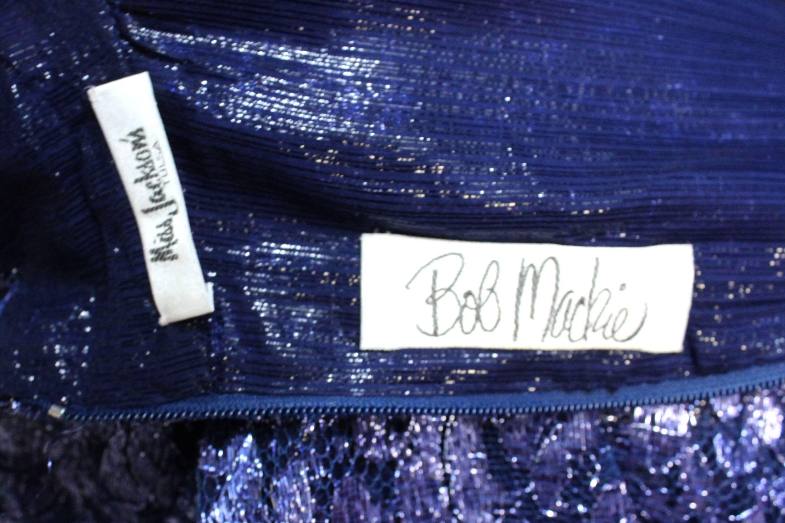 1970s Bob Mackie Glamorous Navy Lace and Silk Chiffon Evening Dress For Sale 2