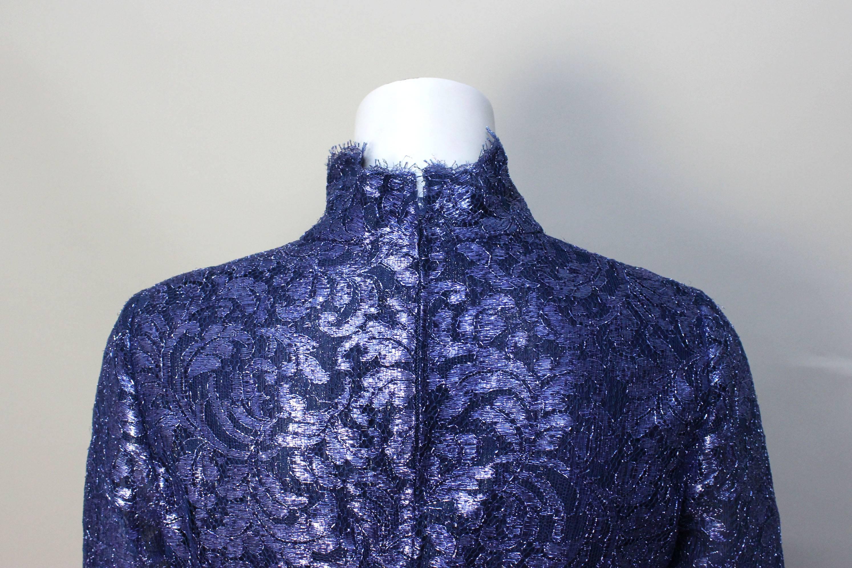 Women's 1970s Bob Mackie Glamorous Navy Lace and Silk Chiffon Evening Dress For Sale