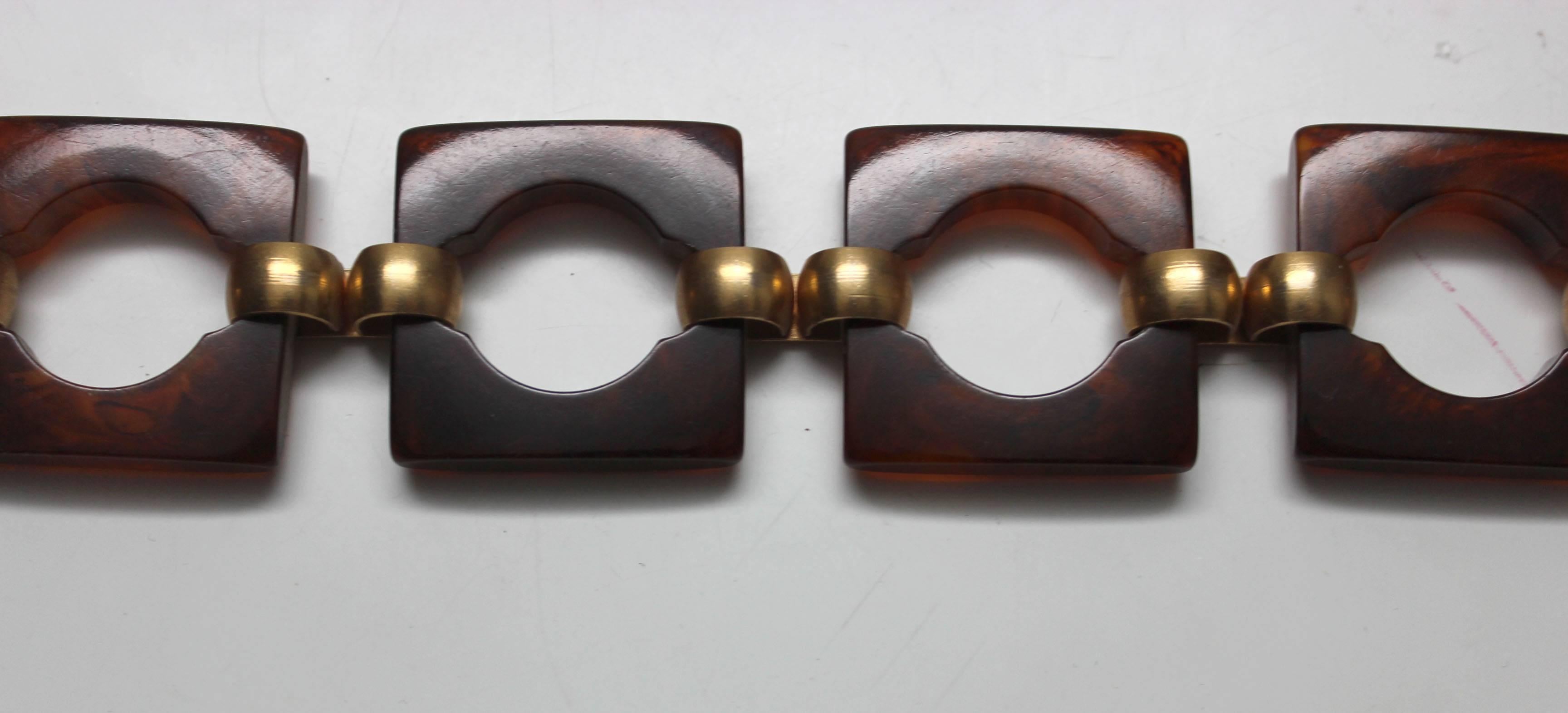 Yves Saint Laurent 1970s Tortoise/Acrylic Geometric Chain Belt For Sale 1