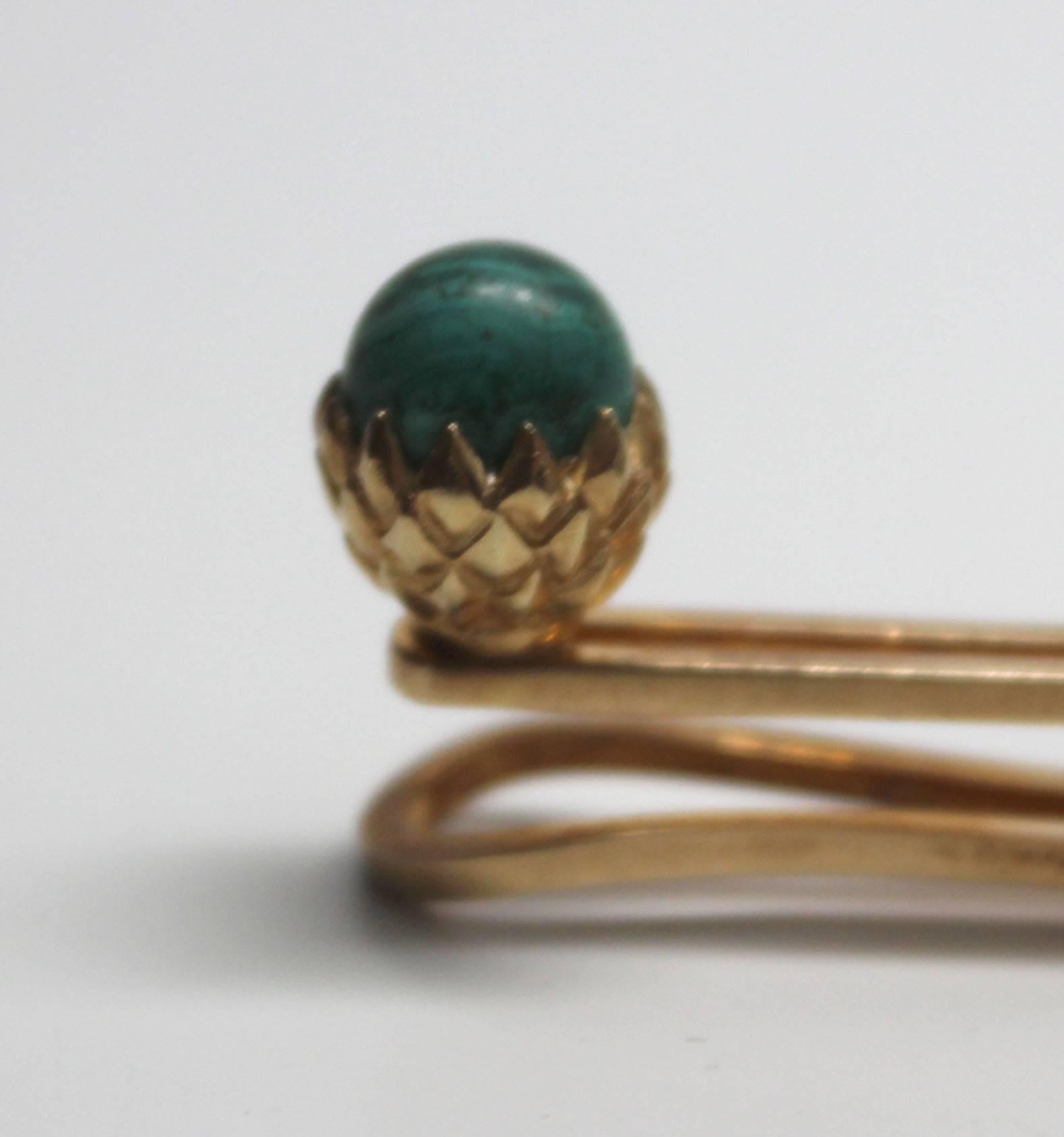 Rare Vintage Jean Schlumberger for Tiffany 18K Gold with Malachite Mens Tie Bar In Excellent Condition In New York, NY