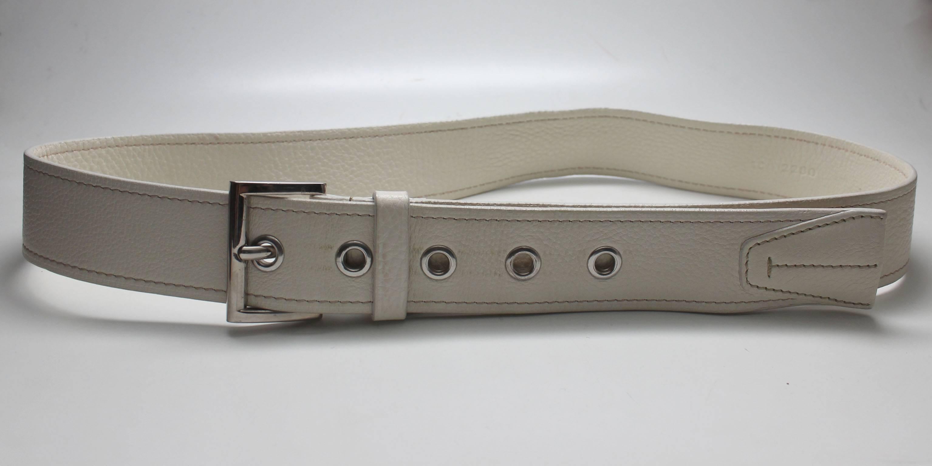 Men's Mens Creme Leather Prada Belt For Sale