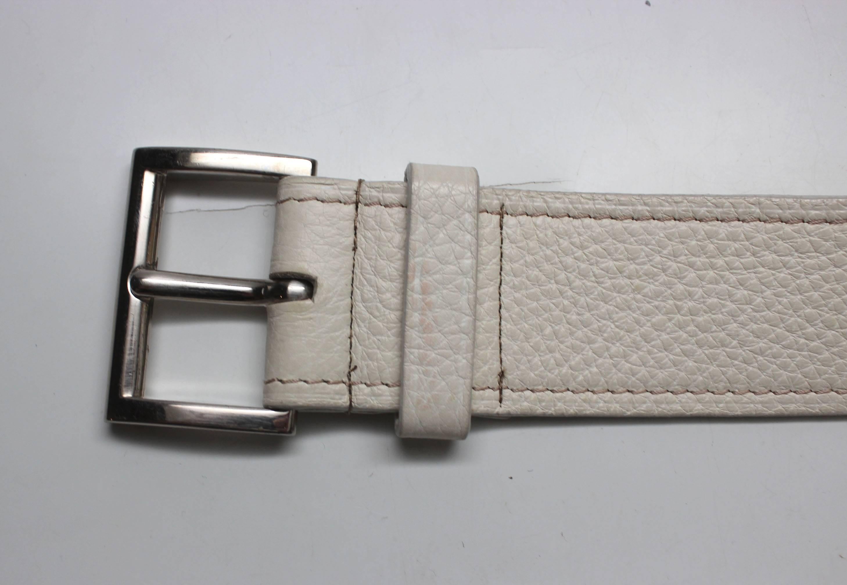 Mens Creme Leather Prada Belt For Sale 1