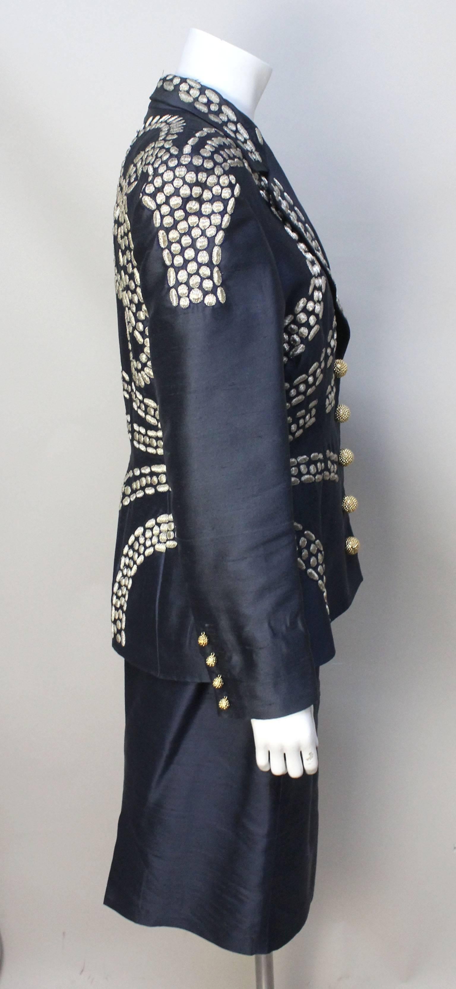 Black Vintage 1980's Valentino Gold Metallic Embroidered Suit For Sale