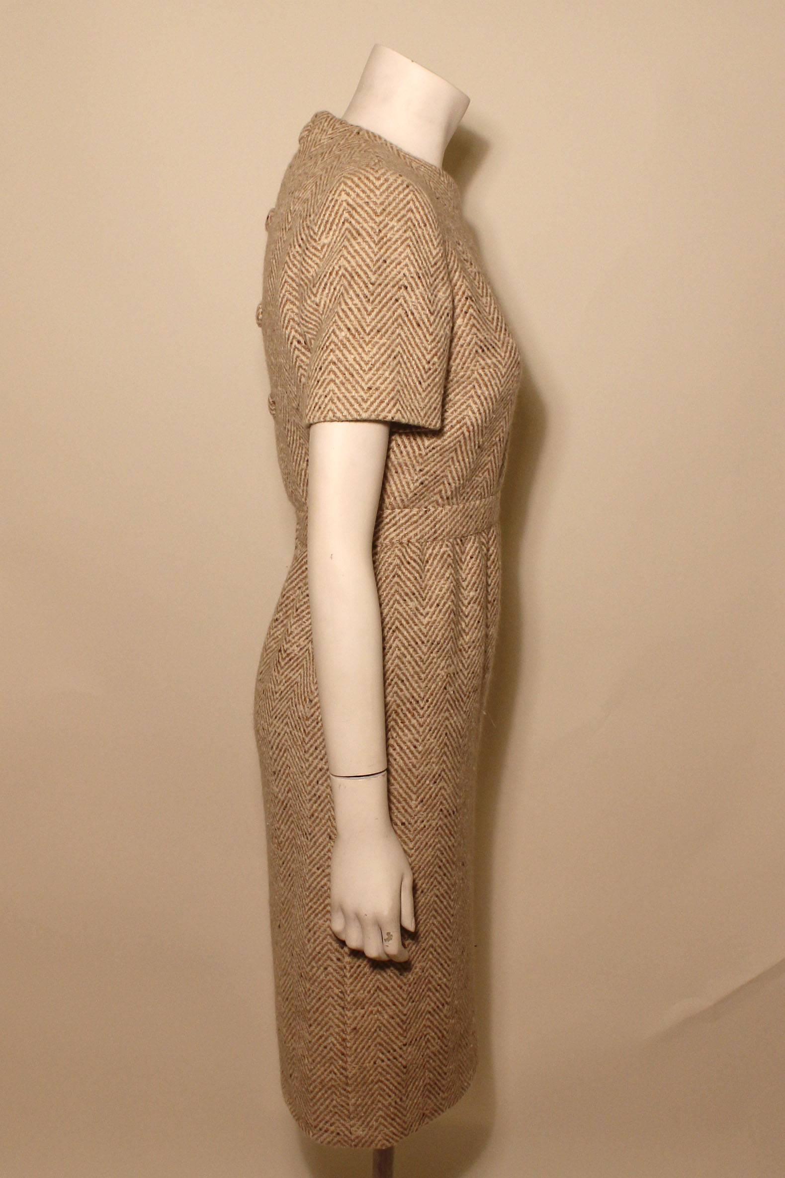 Brown Vintage Pauline Trigere Wool Tweed Dress For Sale