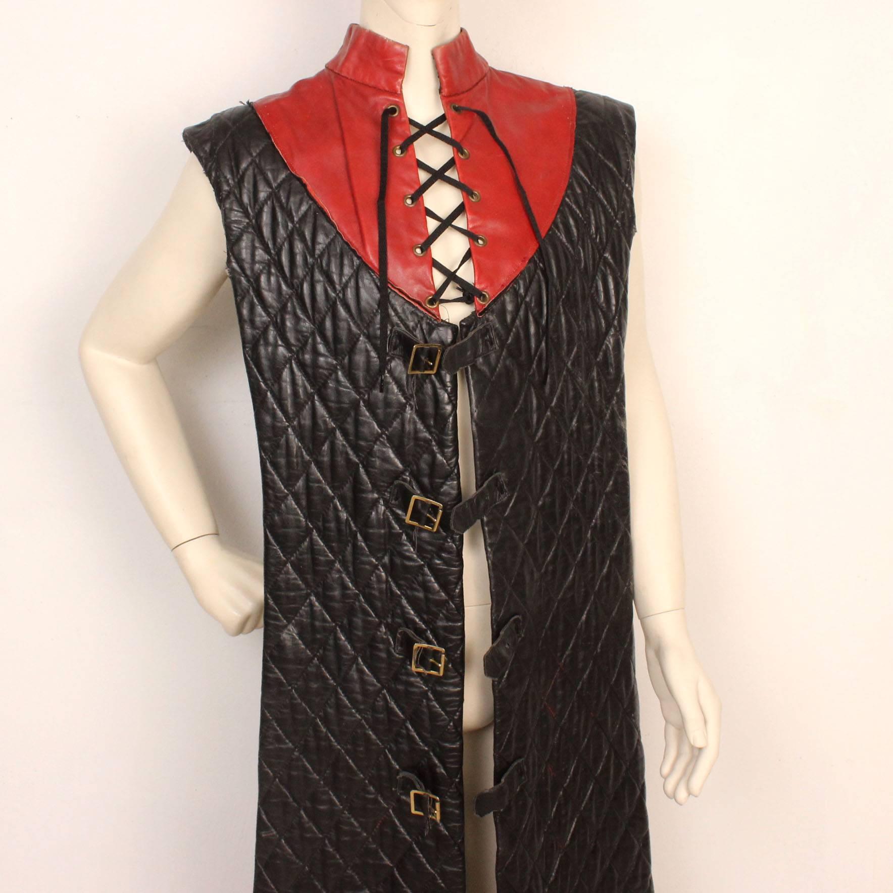 Women's or Men's  Vintage Quilted Long Leather Vest from Royal Shakespeare Theater For Sale