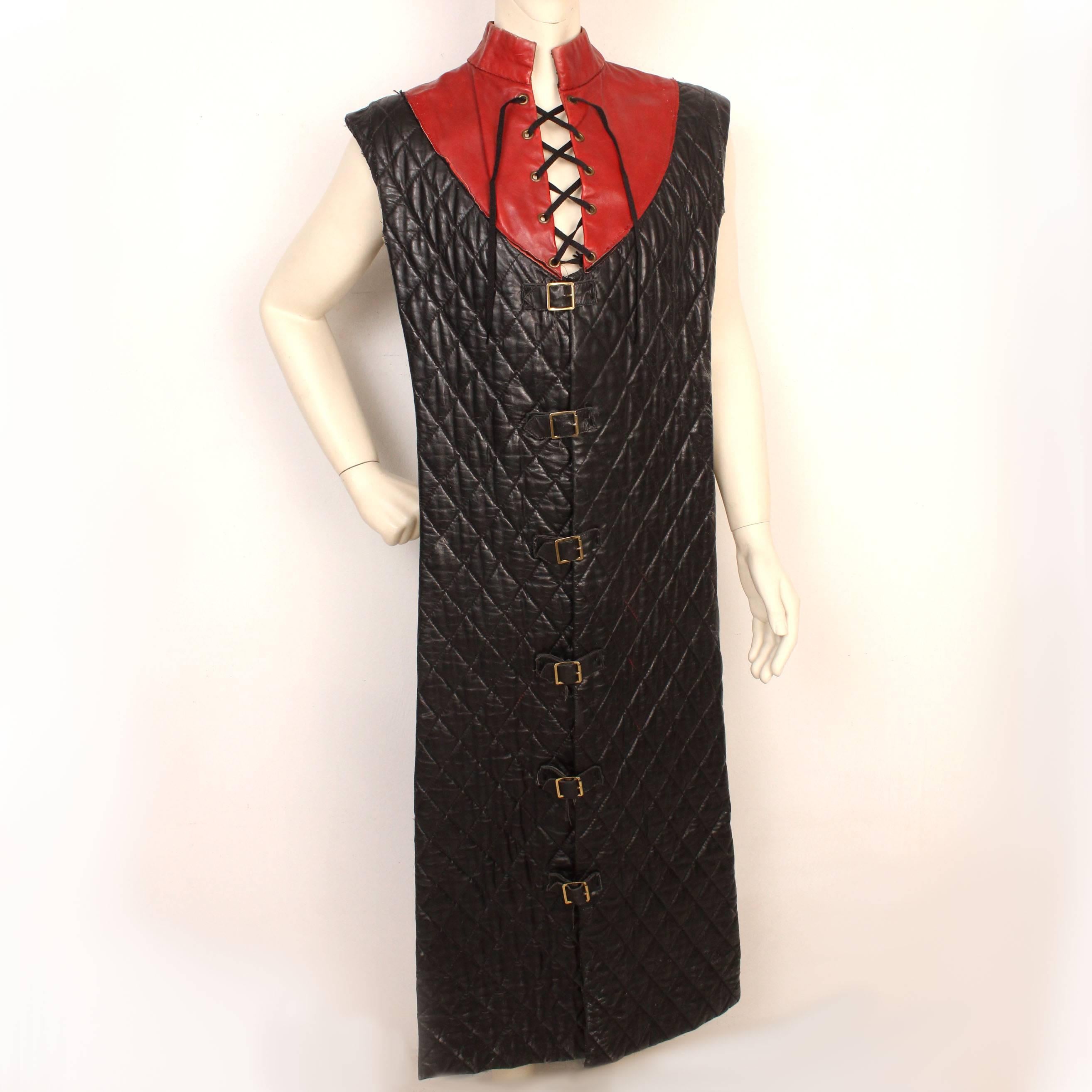 Black  Vintage Quilted Long Leather Vest from Royal Shakespeare Theater For Sale