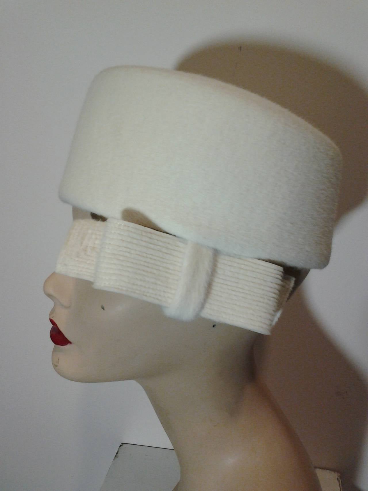 1960s Jan Leslie Wool Pillbox Hat with Side Bow