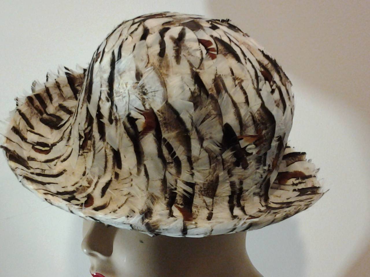 1960s Franck Olive Pheasant Feather Bowler Hat In Excellent Condition In Gresham, OR