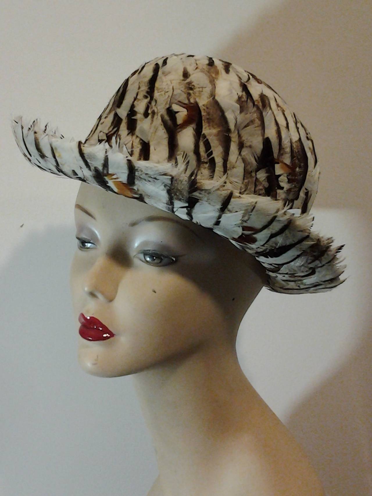 Women's 1960s Franck Olive Pheasant Feather Bowler Hat