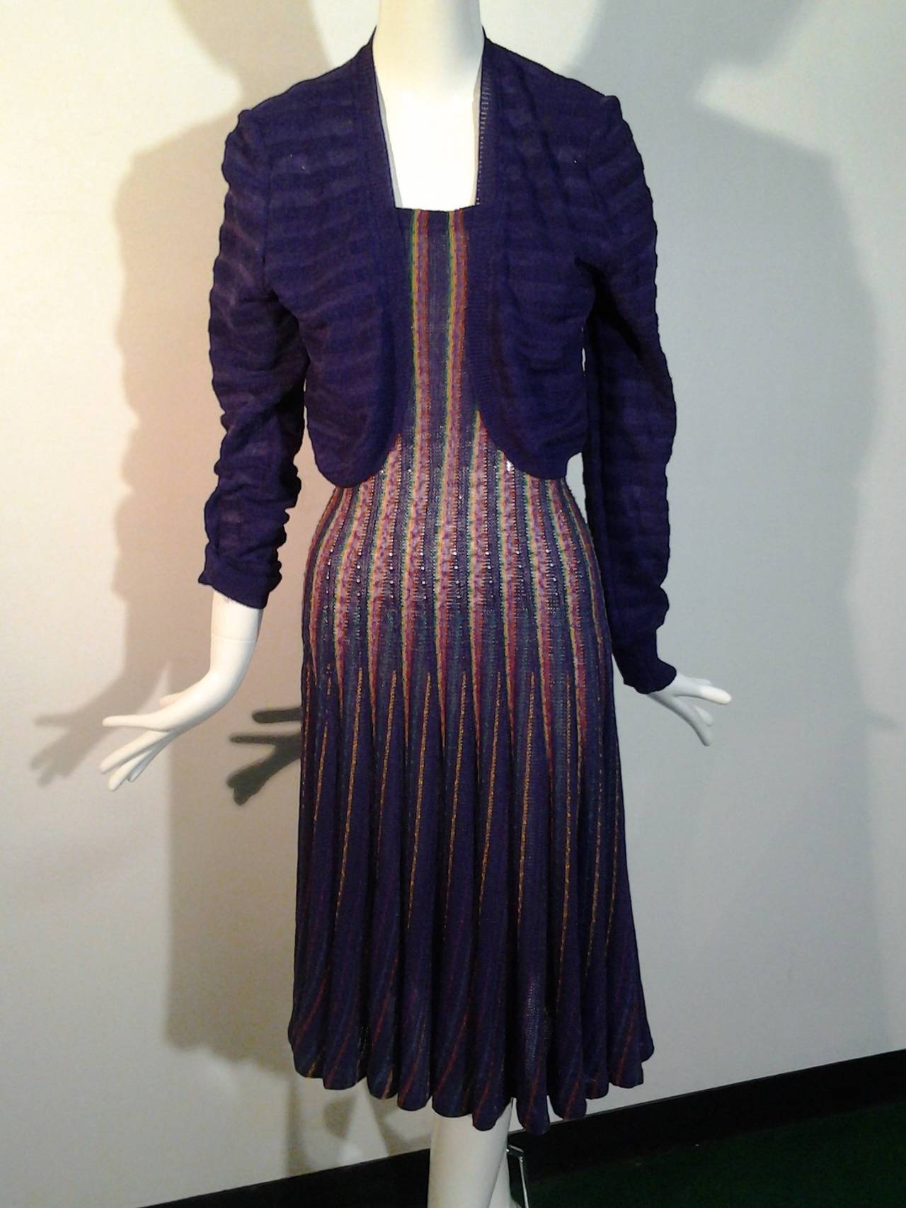 A beautiful classic Missoni linen and wool boucle blend rib knit dress with bolero jacket.