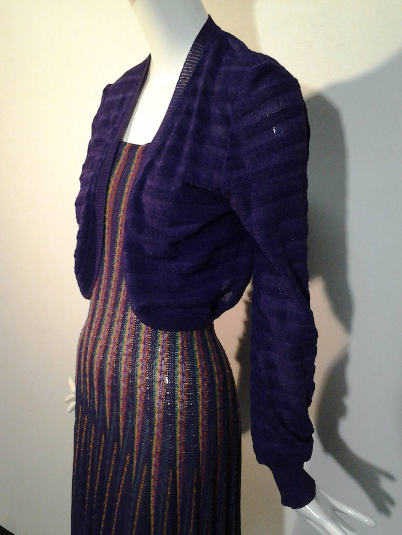 Black 1970s Missoni Purple Striped Boucle Knit Dress and Jacket Ensemble