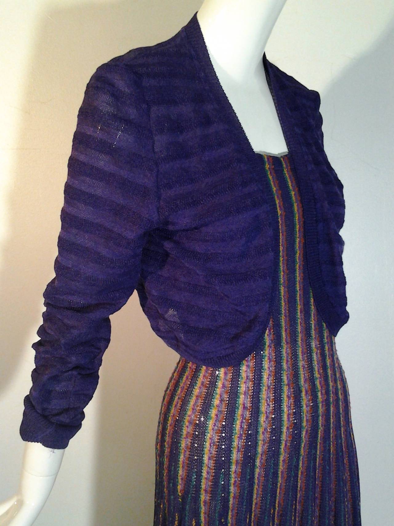 1970s Missoni Purple Striped Boucle Knit Dress and Jacket Ensemble 2