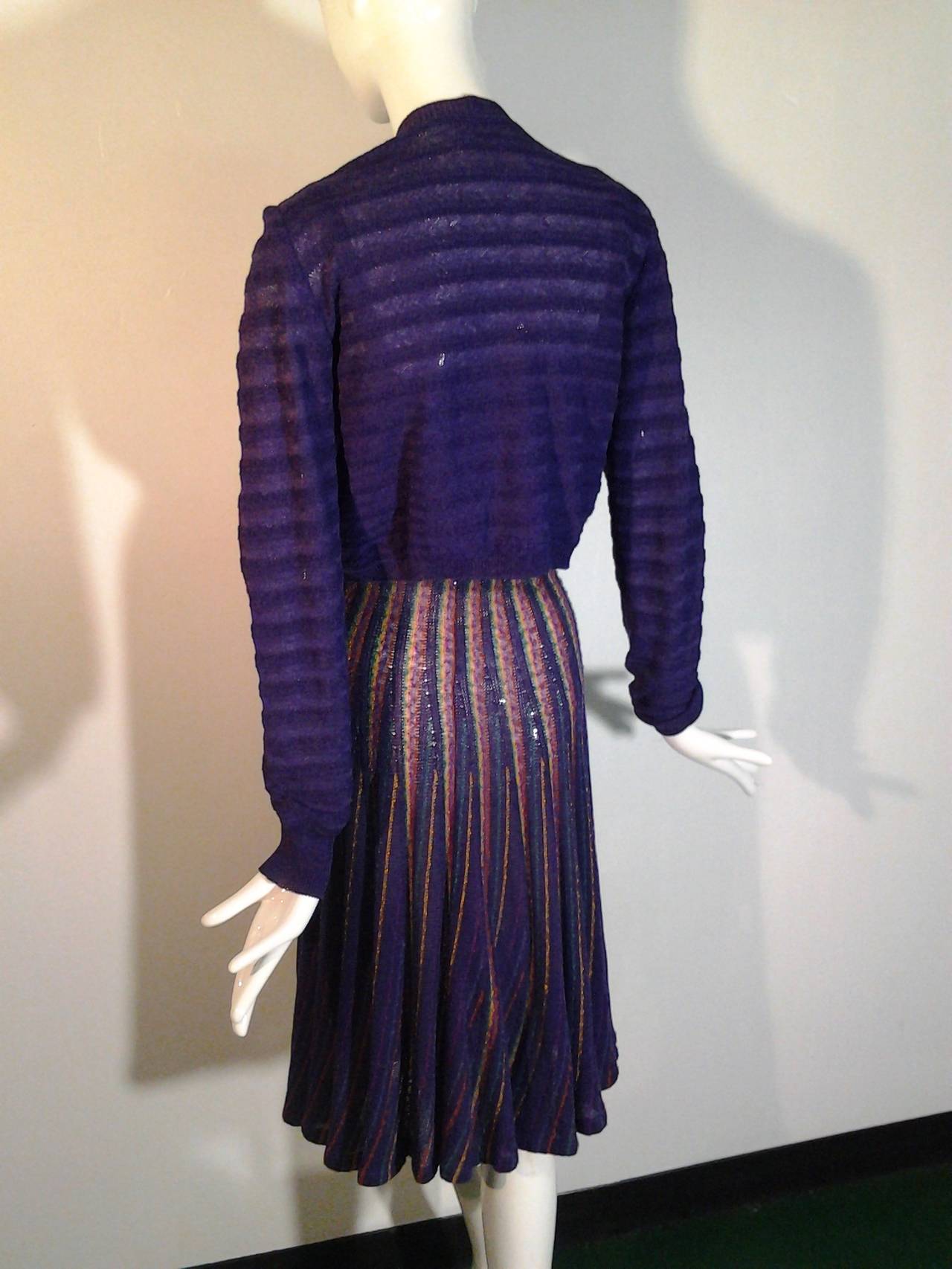 1970s Missoni Purple Striped Boucle Knit Dress and Jacket Ensemble In Excellent Condition In Gresham, OR