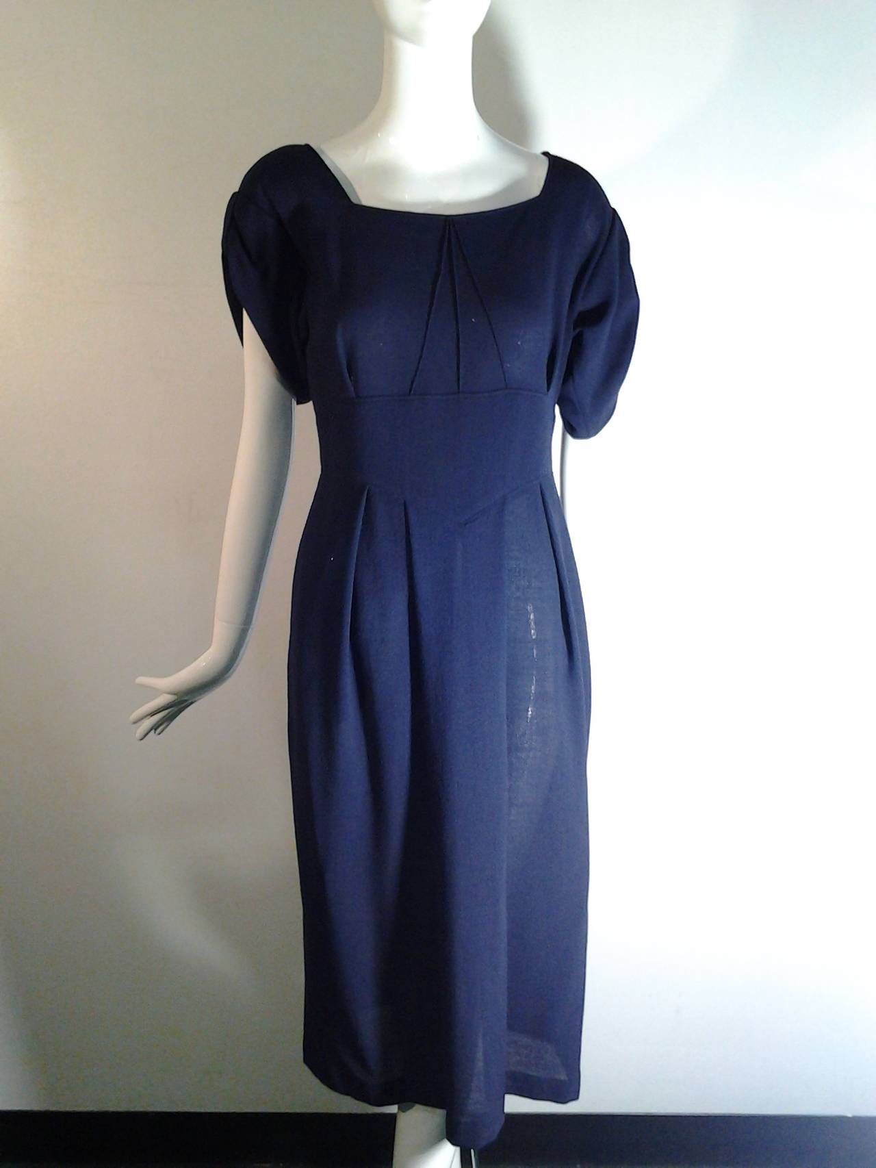 1990s Jeanne Muir Navy Crepe Dress and Cocoon Coat Ensemble 2