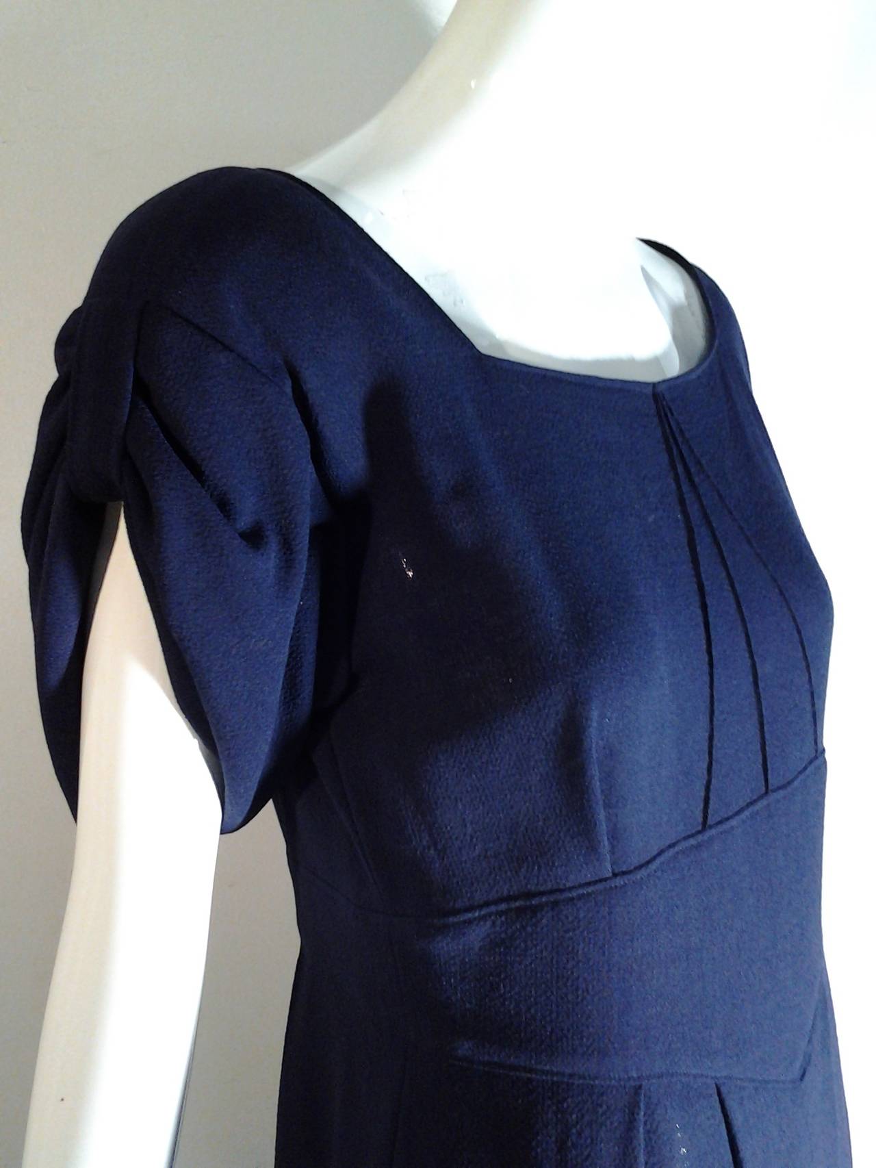 1990s Jeanne Muir Navy Crepe Dress and Cocoon Coat Ensemble 3