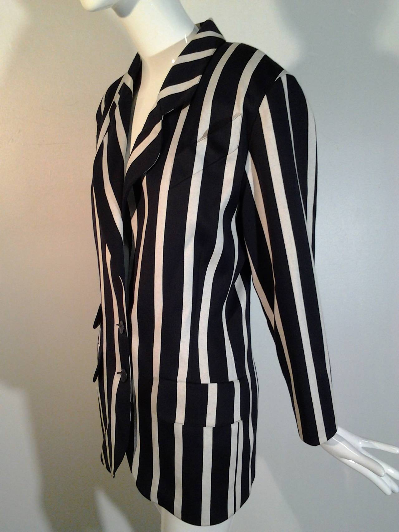 1980s Karl Lagerfeld Awning Stripe Jacket in Wool and Cotton In Excellent Condition In Gresham, OR