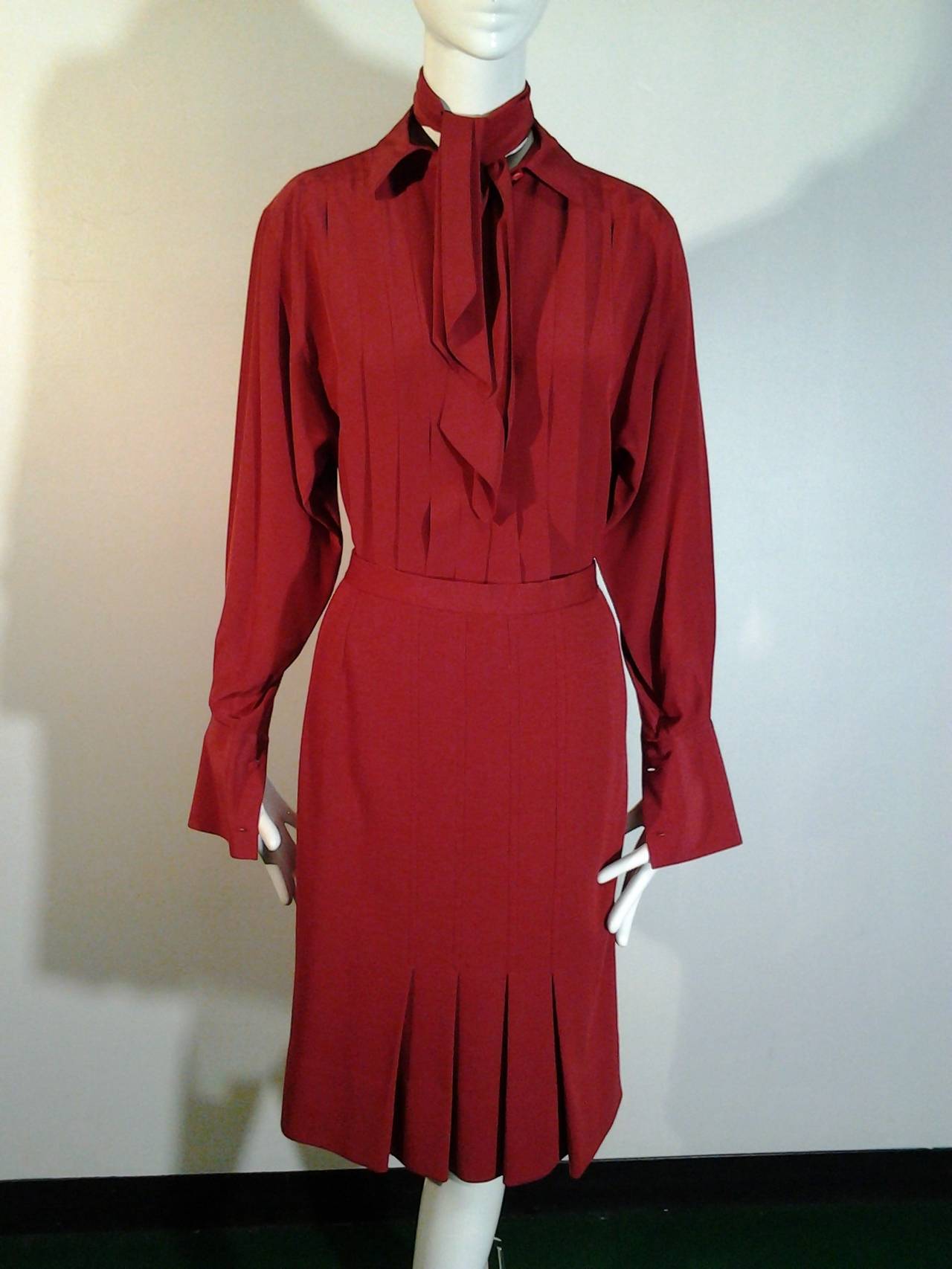 Red 1980s Chanel 5-Piece Cashmere Classic Cardigan Set