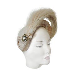 Vintage Superb 1950s French Simone Geist Ballet-Inspired Egret Feather Hat