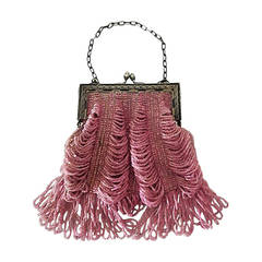 1920s Rose Glass Beaded Metal Frame Handbag