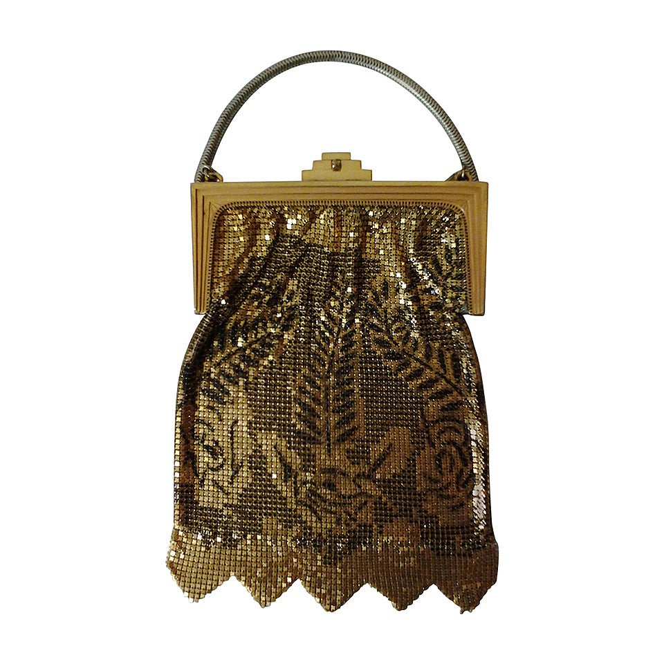 1920s Metal Mesh Evening Bag in Gold and Black Enamel at 1stdibs