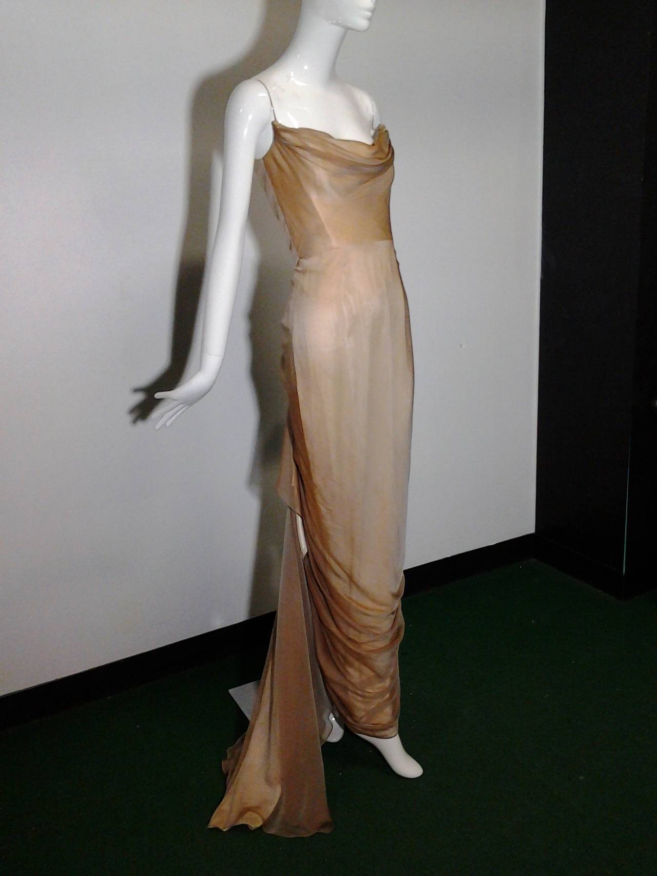 1990s Richard Tyler Ombre Silk Chiffon and Satin Bias Draped Gown w/ Train 1