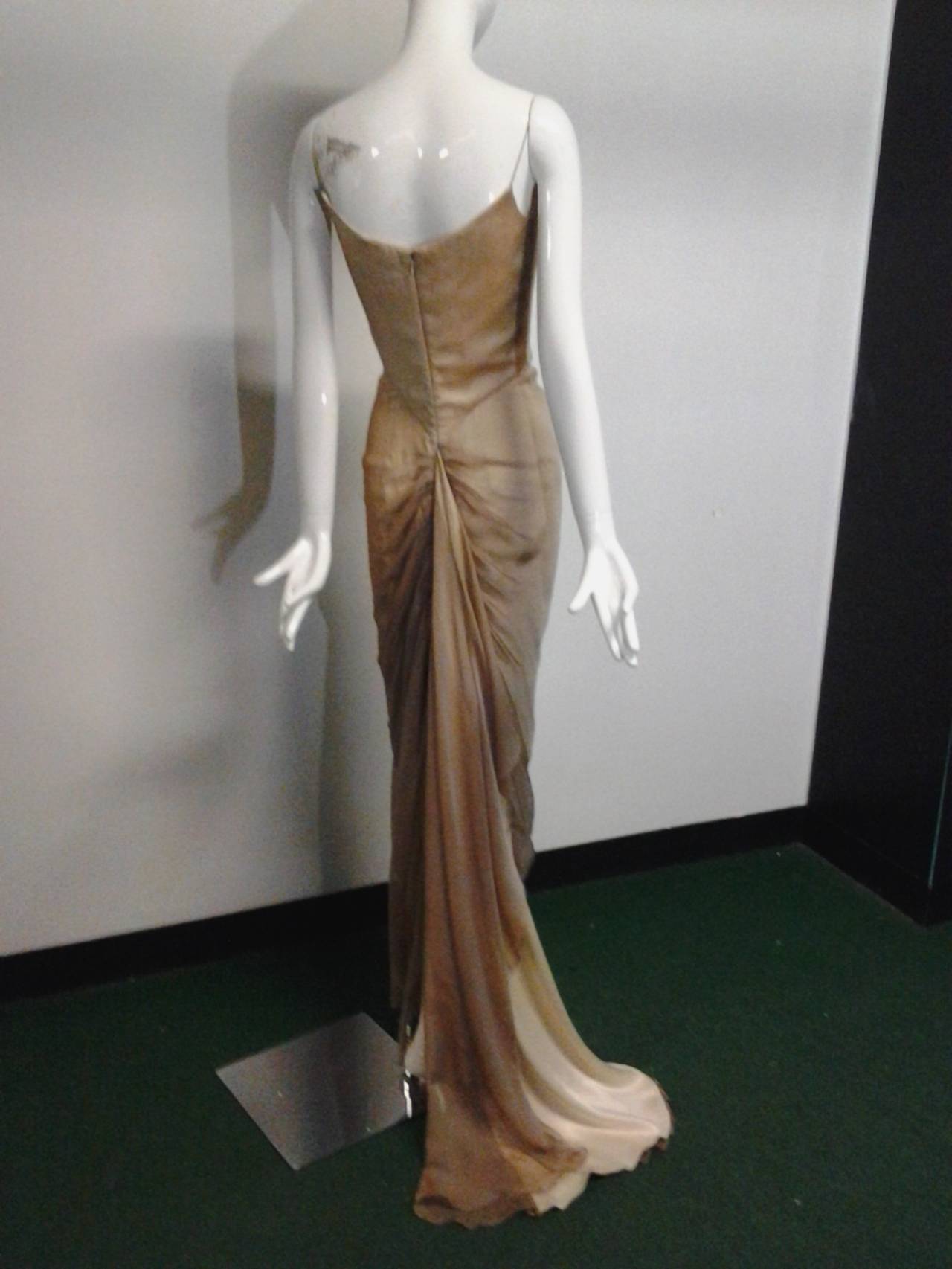 1990s Richard Tyler Ombre Silk Chiffon and Satin Bias Draped Gown w/ Train 2