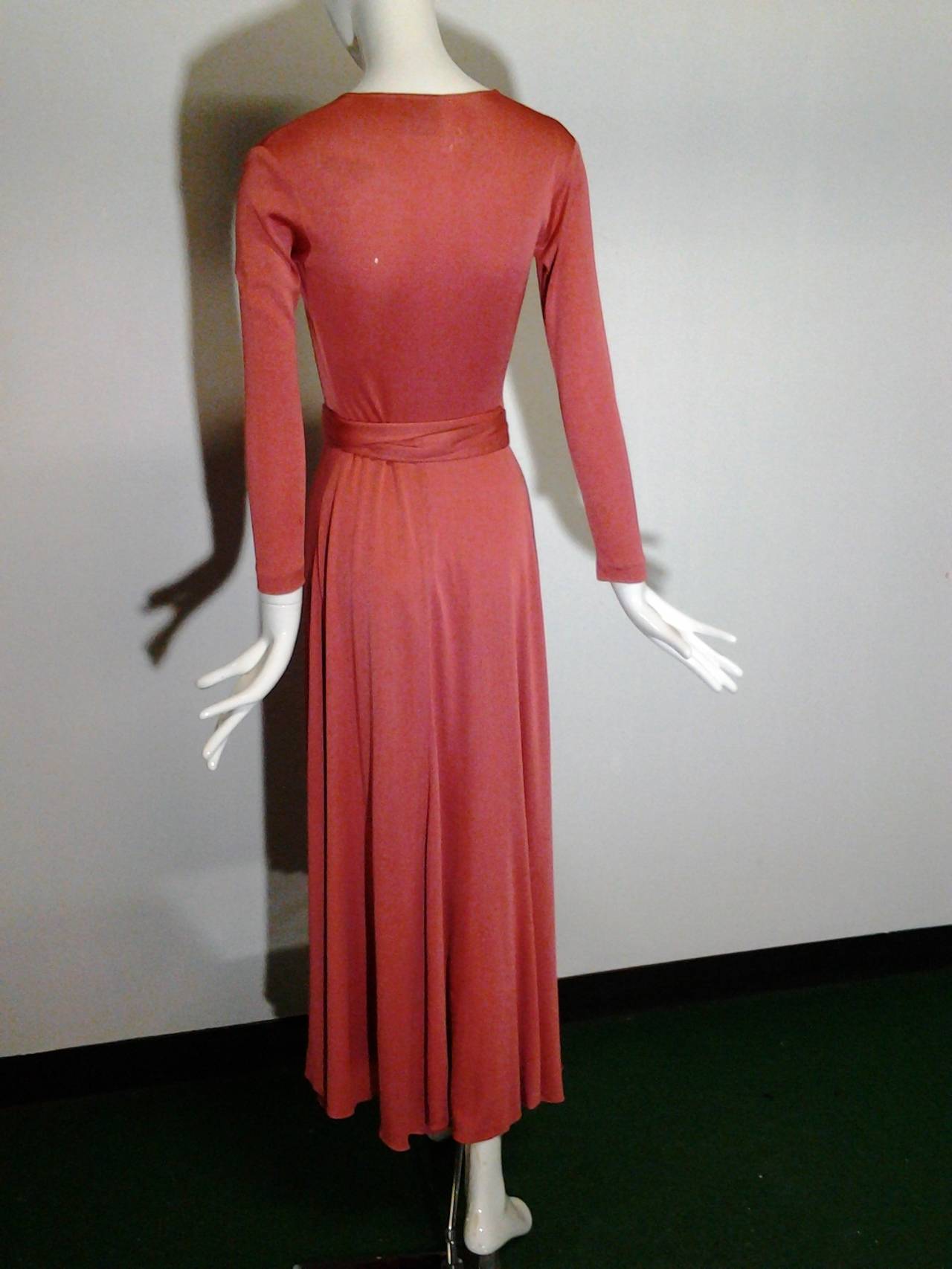 Women's 1970s Scott Barrie Persimmon Matte Jersey Disco Wrap Dress