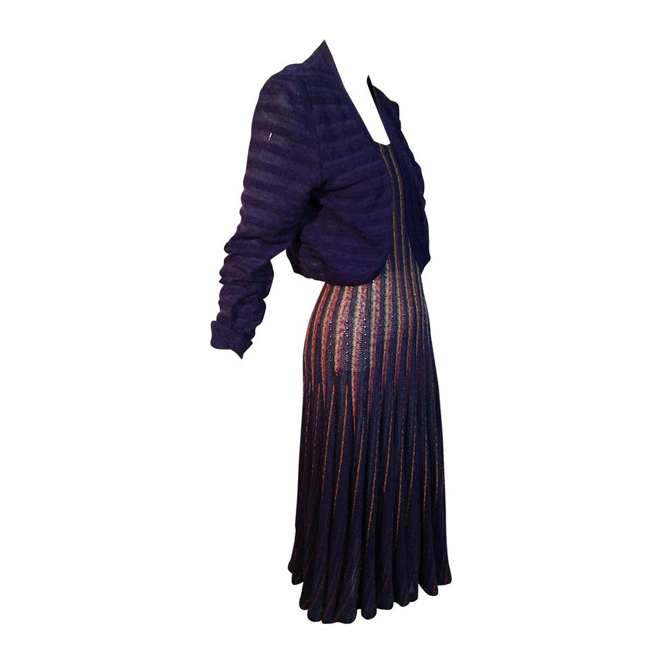 1970s Missoni Purple Striped Boucle Knit Dress and Jacket Ensemble